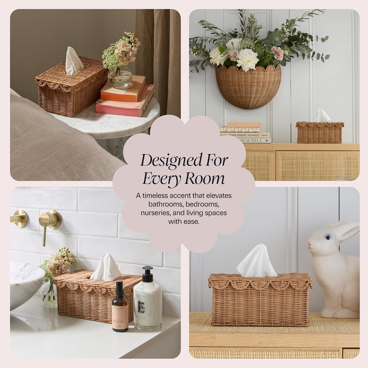 Rattan Tissue Box Cover Rectangle / Mocca / 8.6 x 5 x 4