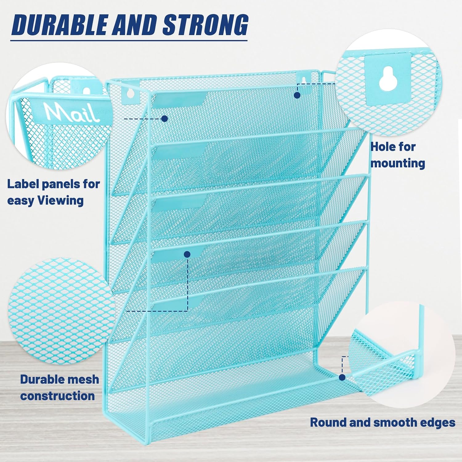 Desk File Organizer Mesh 6-Tier, Hanging Wall Mount Document Organization Stand, Desktop Vertical Mail Paper Folder