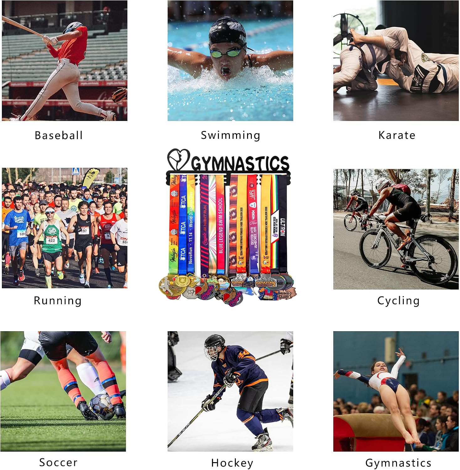 Goutoports Medal Hanger Display Rack - Personalized Award Ribbon Organizer for Sports Race Runner Gymnastics Plaques