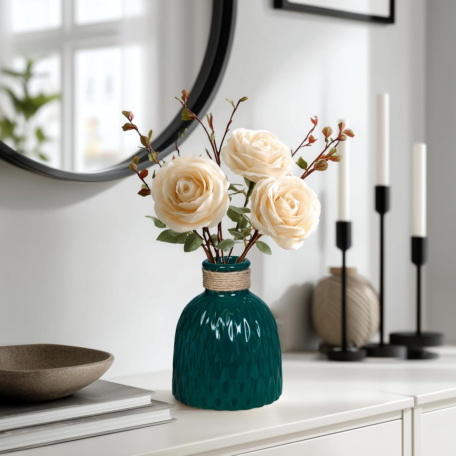 Modern Ceramic Vase for Flowers / Dark Green / 6 Inch