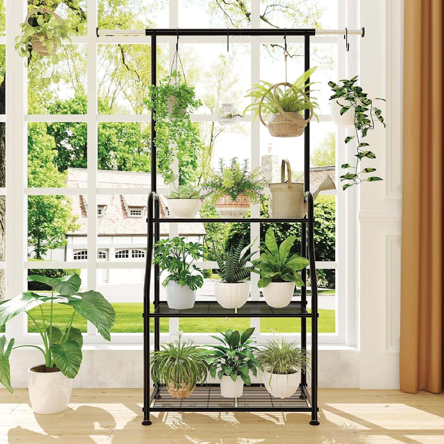 Simple Trending Plant Stand Indoor Outdoor, Heavy Duty Metal 3 Tiered Hanging Plant Shelf for Multiple Flower Planter