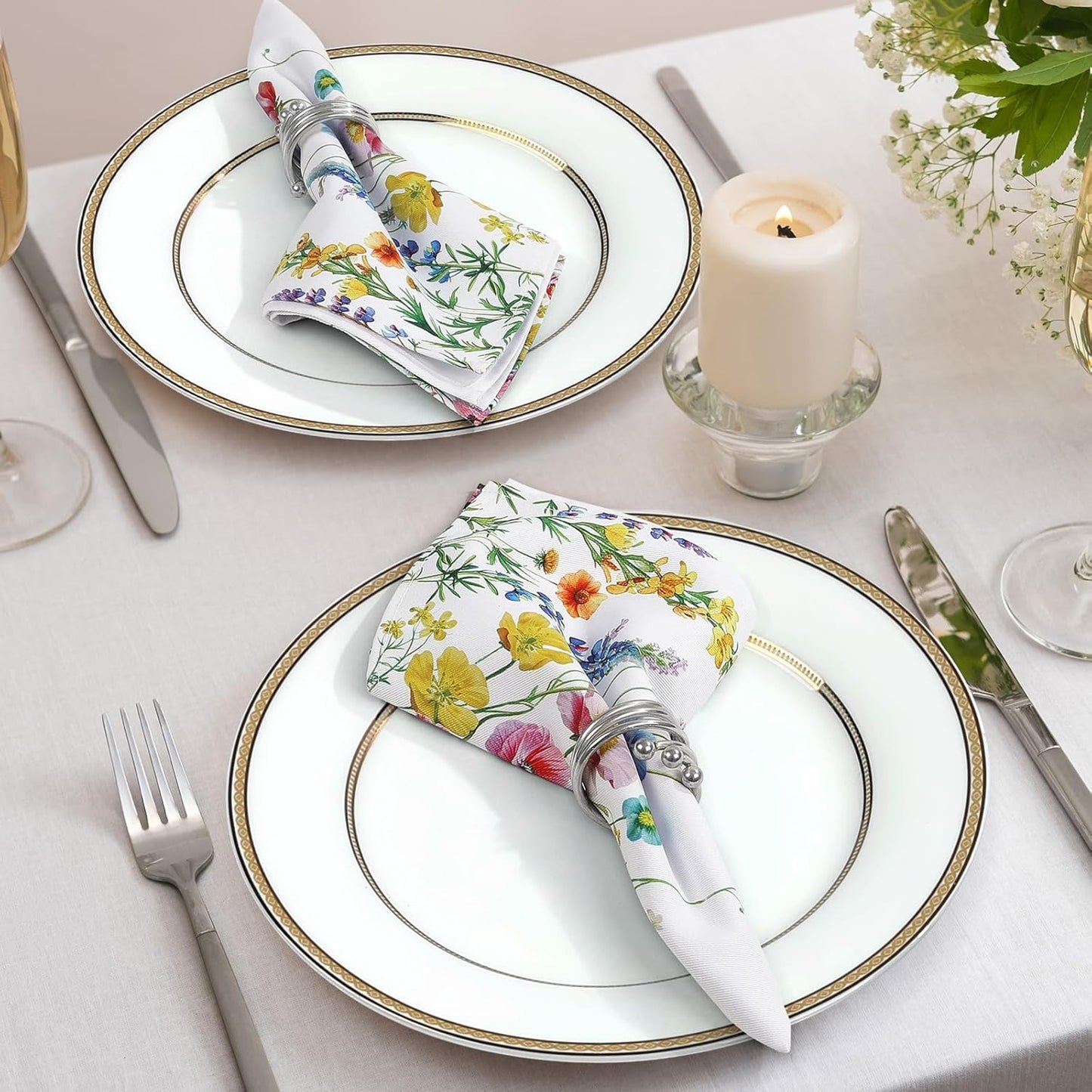 Wildflower Butterfly Cotton Cloth Napkins, 18×18 in, Set of 12 | Washable Cotton Dinner Napkins with Wildflower
