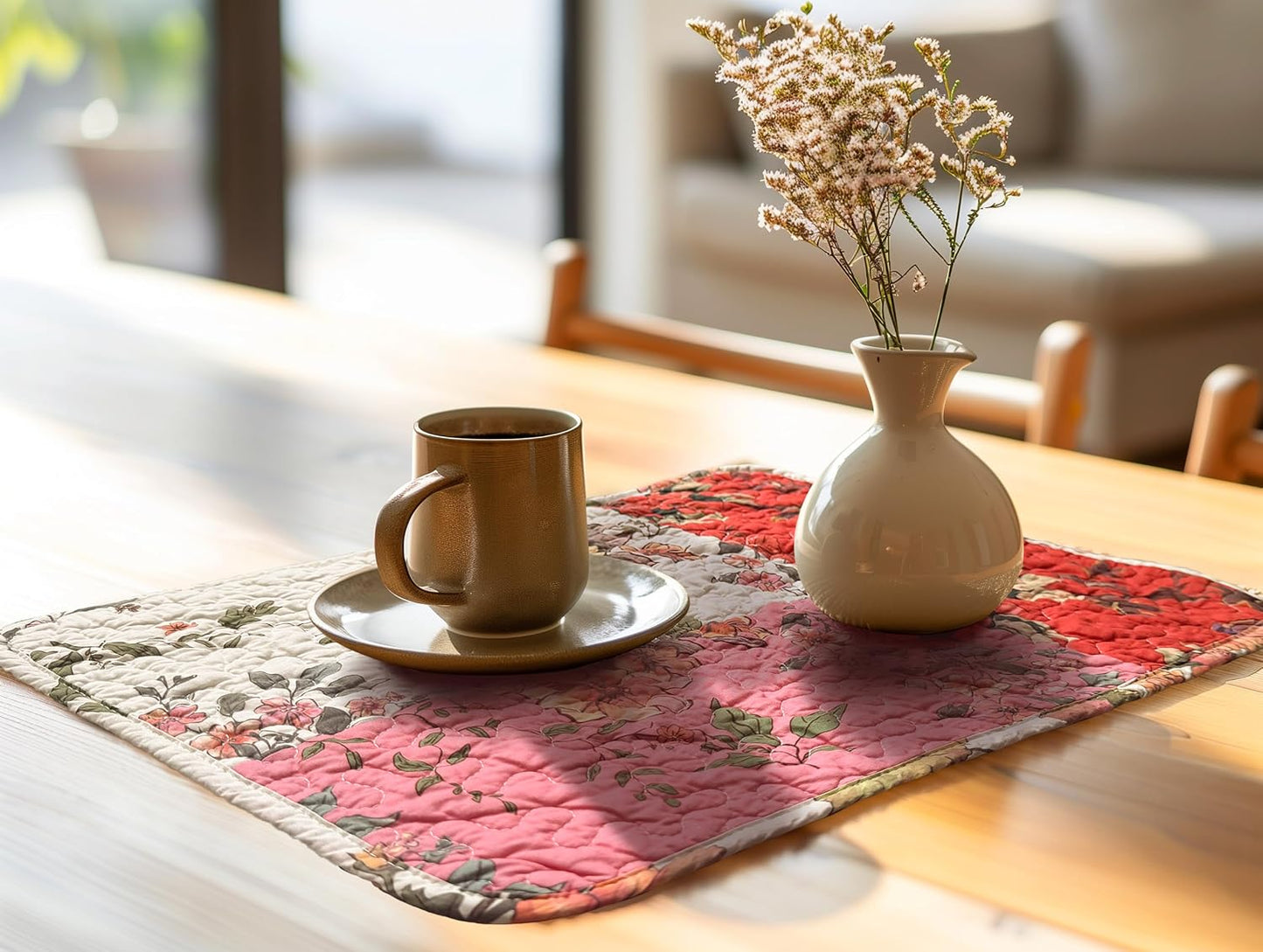 4-Piece Floral Patchwork Quilted Placemats, Original | 13 x 19 inch, reversible quilted cotton, four distinctive