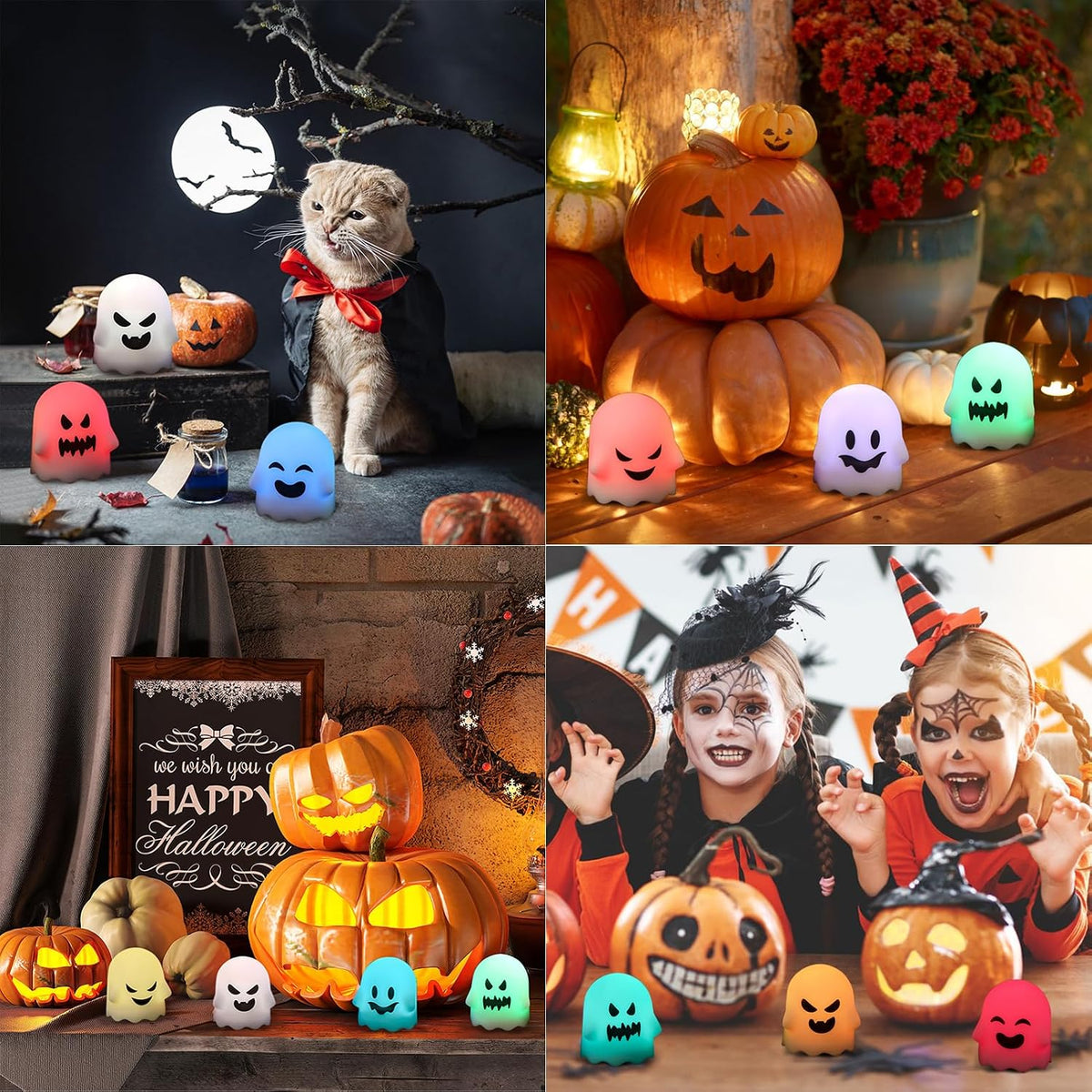 Halloween Ghost Flameless Candles Color Changing with Remote Timer | Battery Operated LED Votive Candle, 400 Hours Long