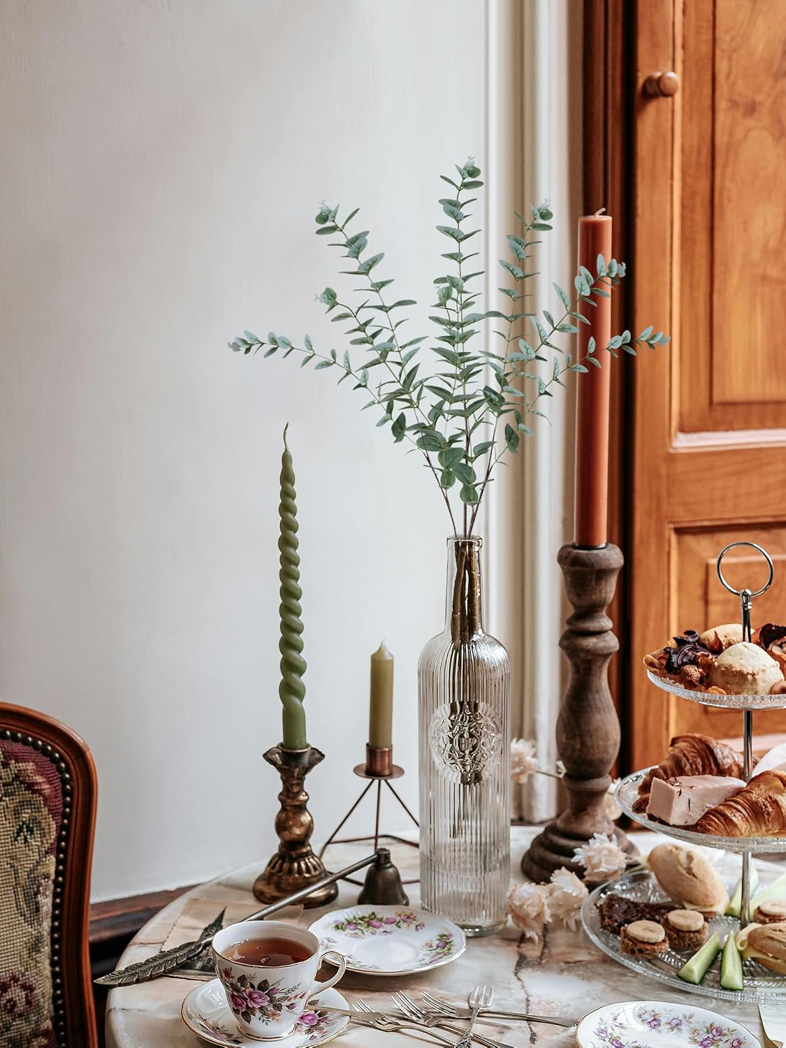 Green Fake Eucalyptus Faux Greenery Stems Silk Plants / A: 31" Tall Grey Green Eucalyptus / Set of 3