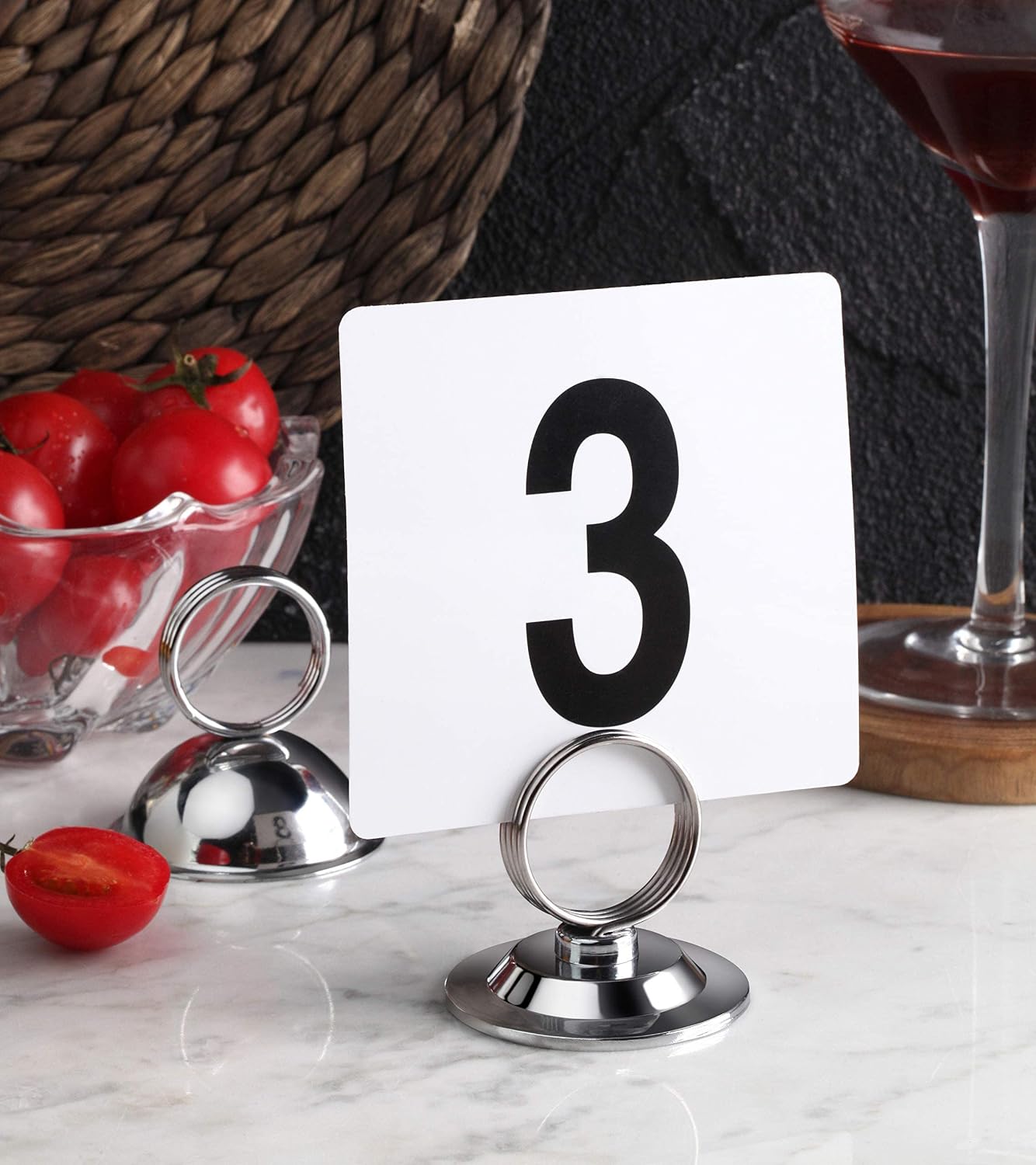 New Star Foodservice Ring-Clip Table Number Holder / Place Card Stand, 1.5 Inch, Silver, Metal, Set of 12