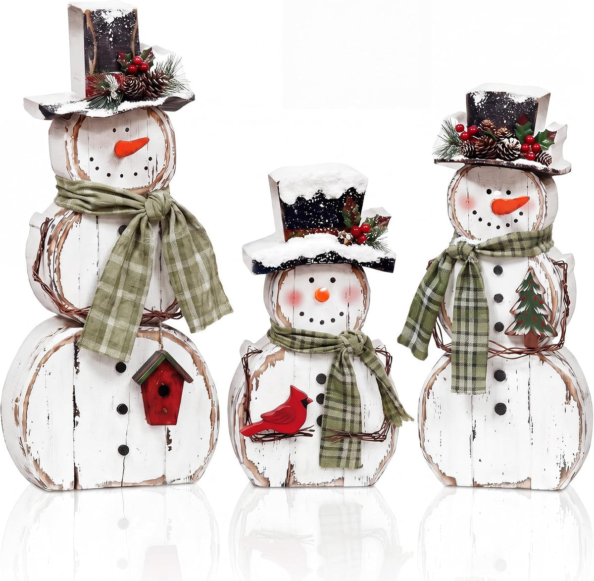 Barydat 3 Pcs Snowman Christmas Decoration Rustic Wooden Indoor Decor