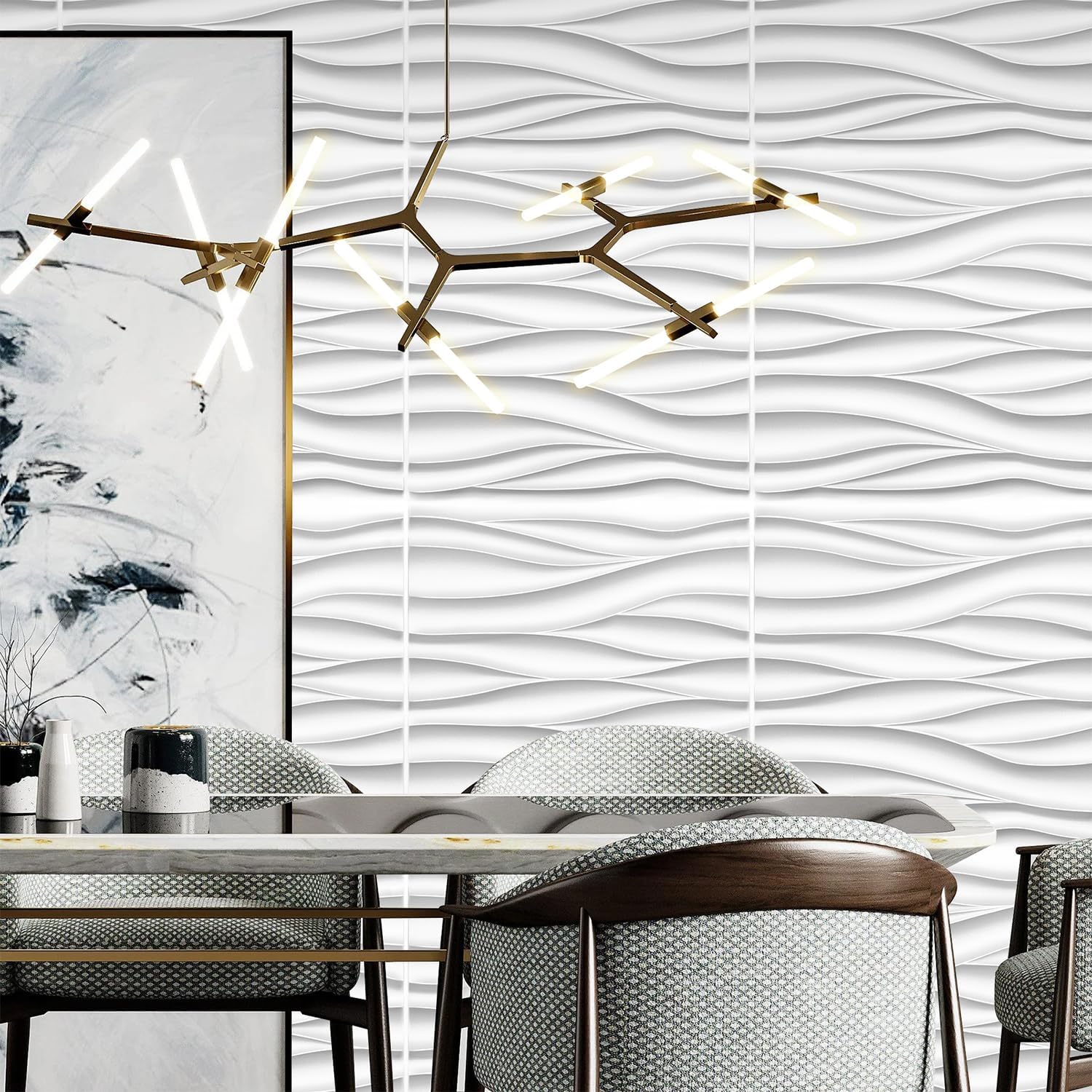 STICKGOO Wave Wall Panels for Interior Wall Decor, White 3D Wall Panels Accent Wall, Paintable 3D Wall Decor Covering