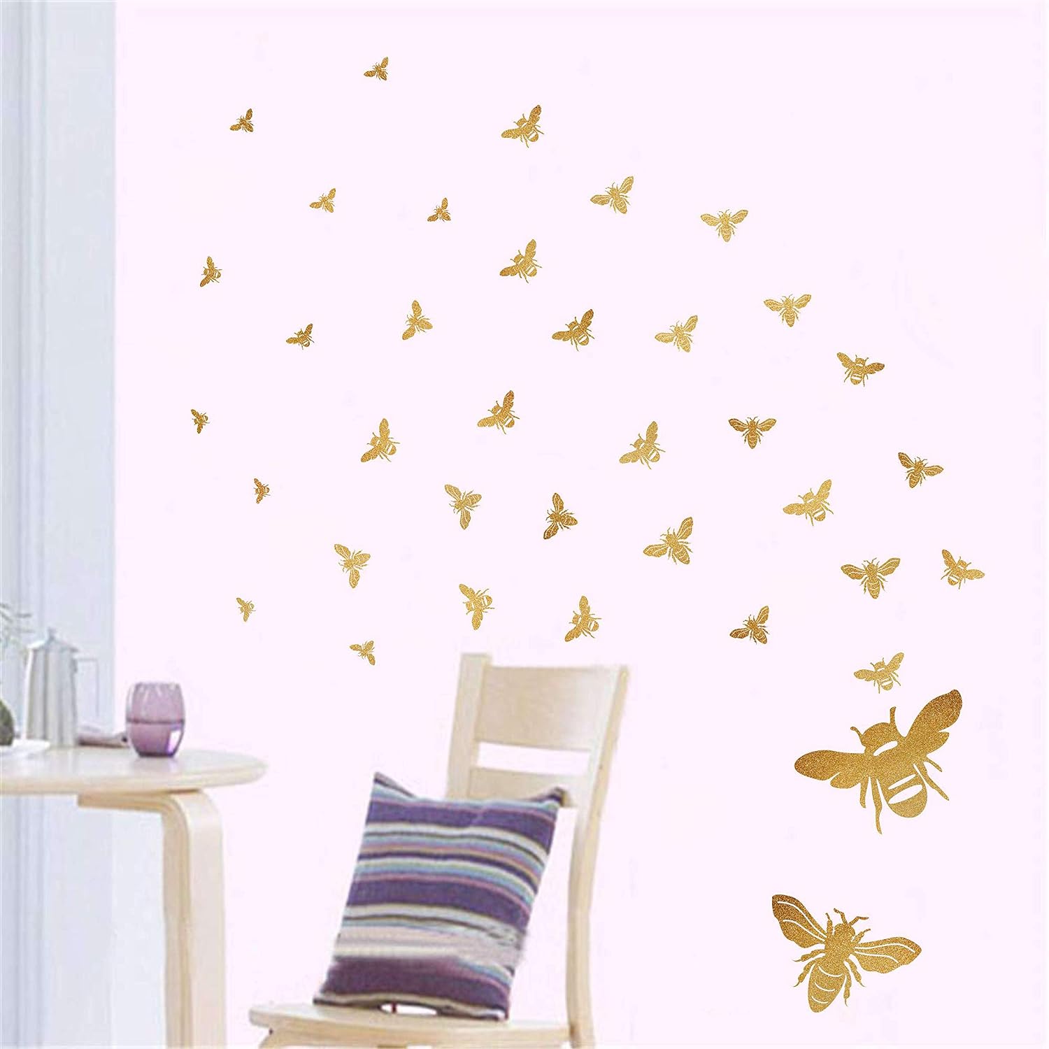 Bee Wall Decals Honey Bees Wall Decor Bee Stickers Honey Bees Decals Honeycomb Walls Decal / Gold