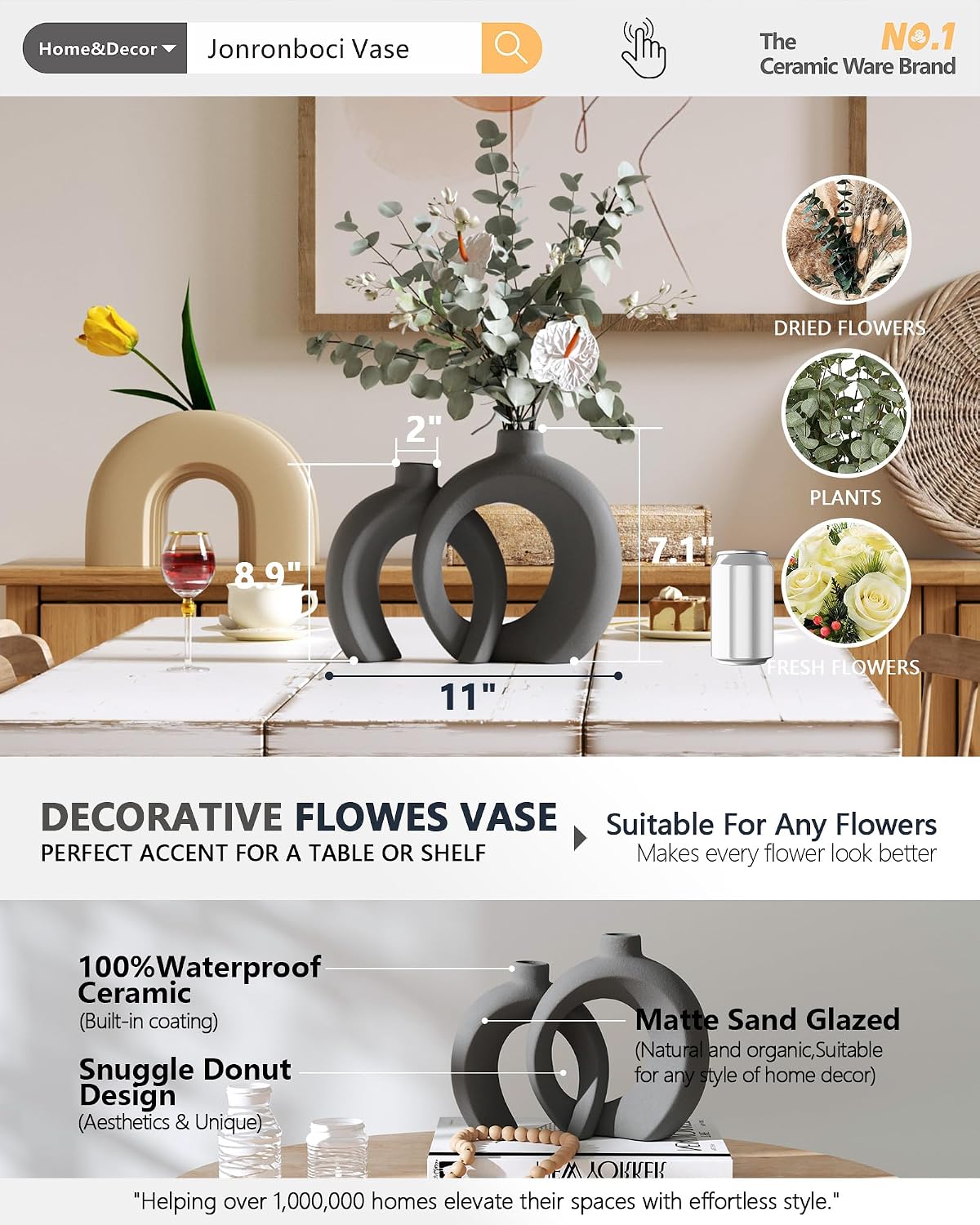 Gray Ceramic Vases / Matte Gray / Set of 2