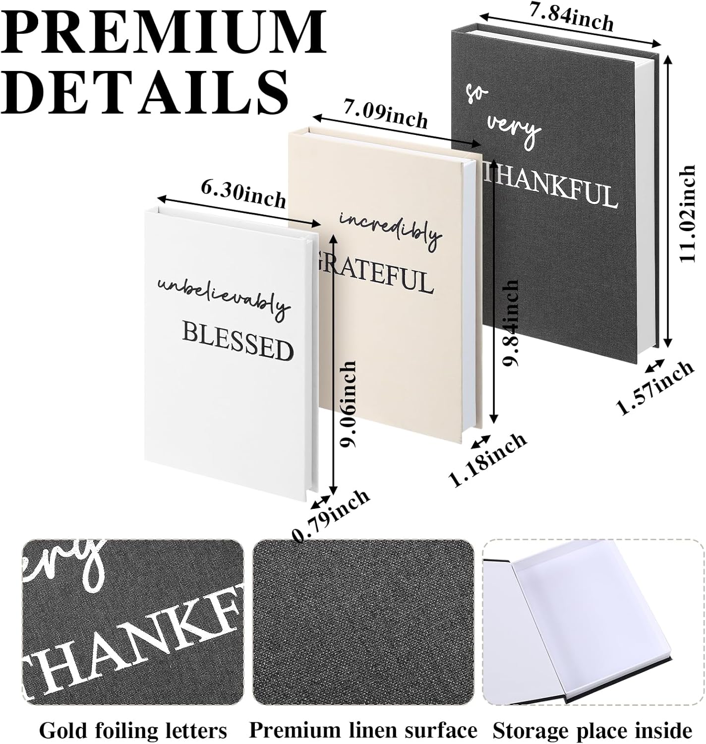 Decorative Books / Thankful Grateful Blessed / Modern / Set of 3