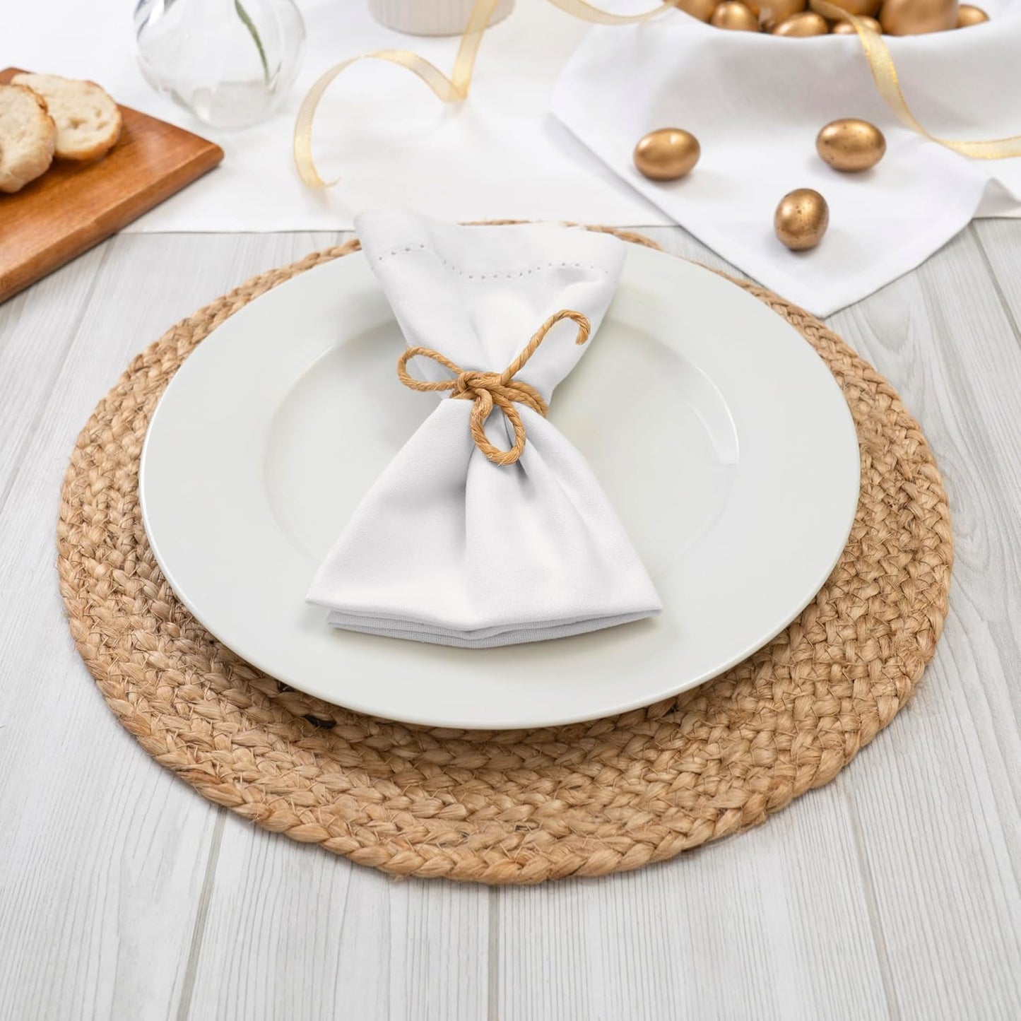 Blue Needles Set of 12 Hemstitch Linen Napkins 100% Cotton White Cloth Dinner Napkins 18x18 inches, Soft, Reusable