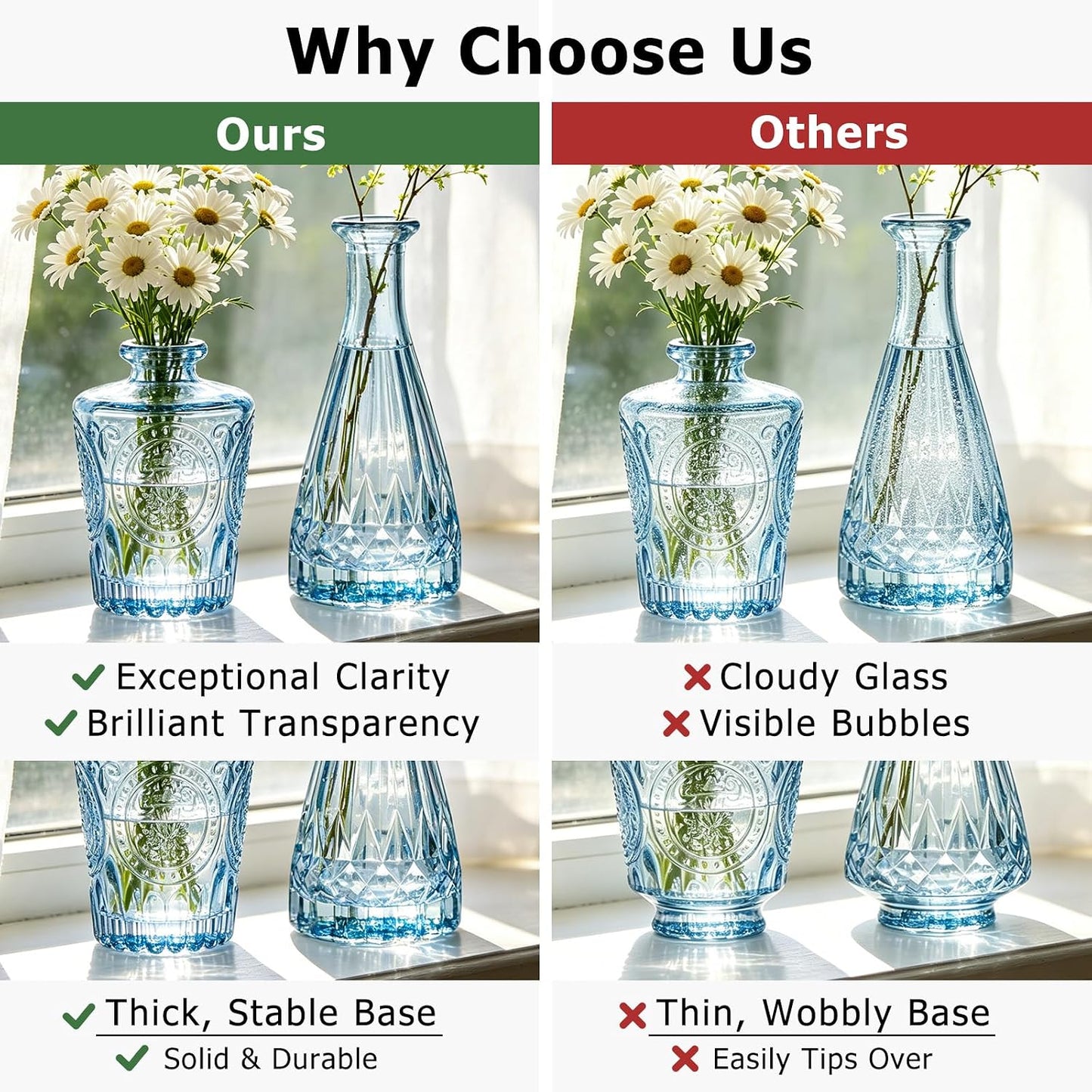 Glass Bud Vase Set / Blue / Set of 6