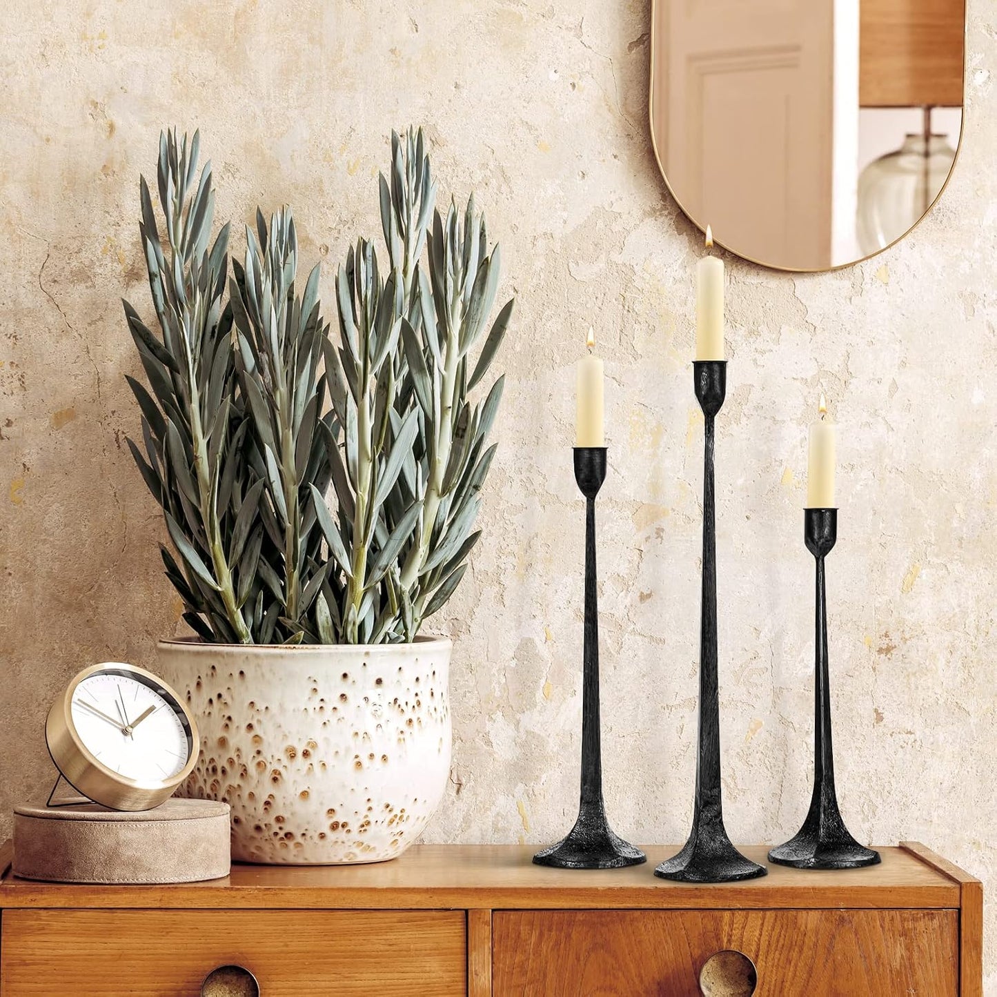 Iron Taper Candle Holder Set of 3 - Decorative Tall Candle Stand | Candlestick Holder for Wedding, Dining Table, Party