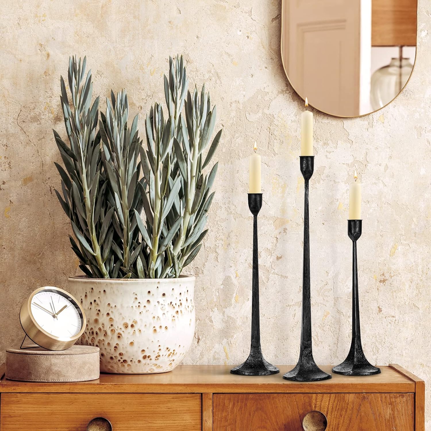 Iron Taper Candle Holder Set of 3 - Decorative Tall Candle Stand | Candlestick Holder for Wedding, Dining Table, Party