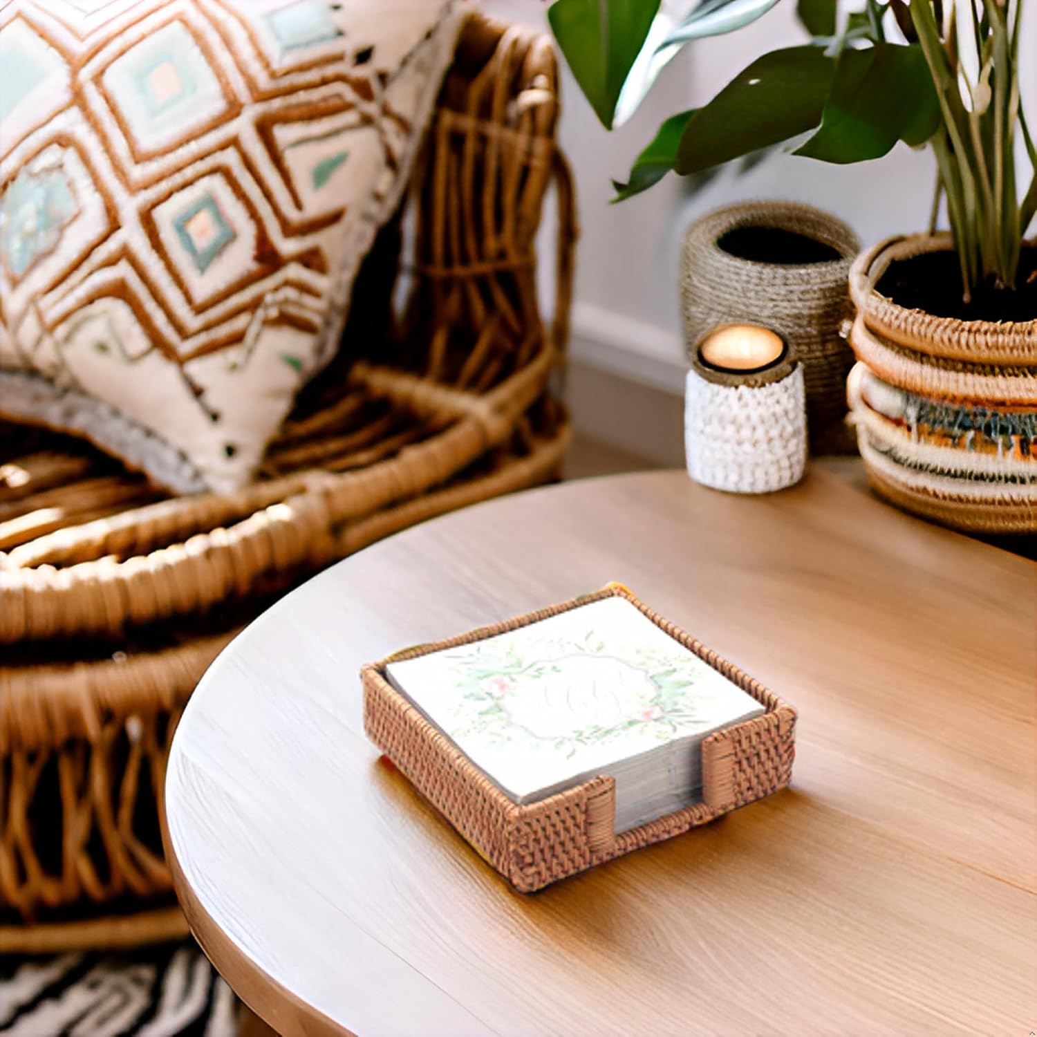 Wicker Napkin Basket / 7.5 x 7.5 x 2.5
