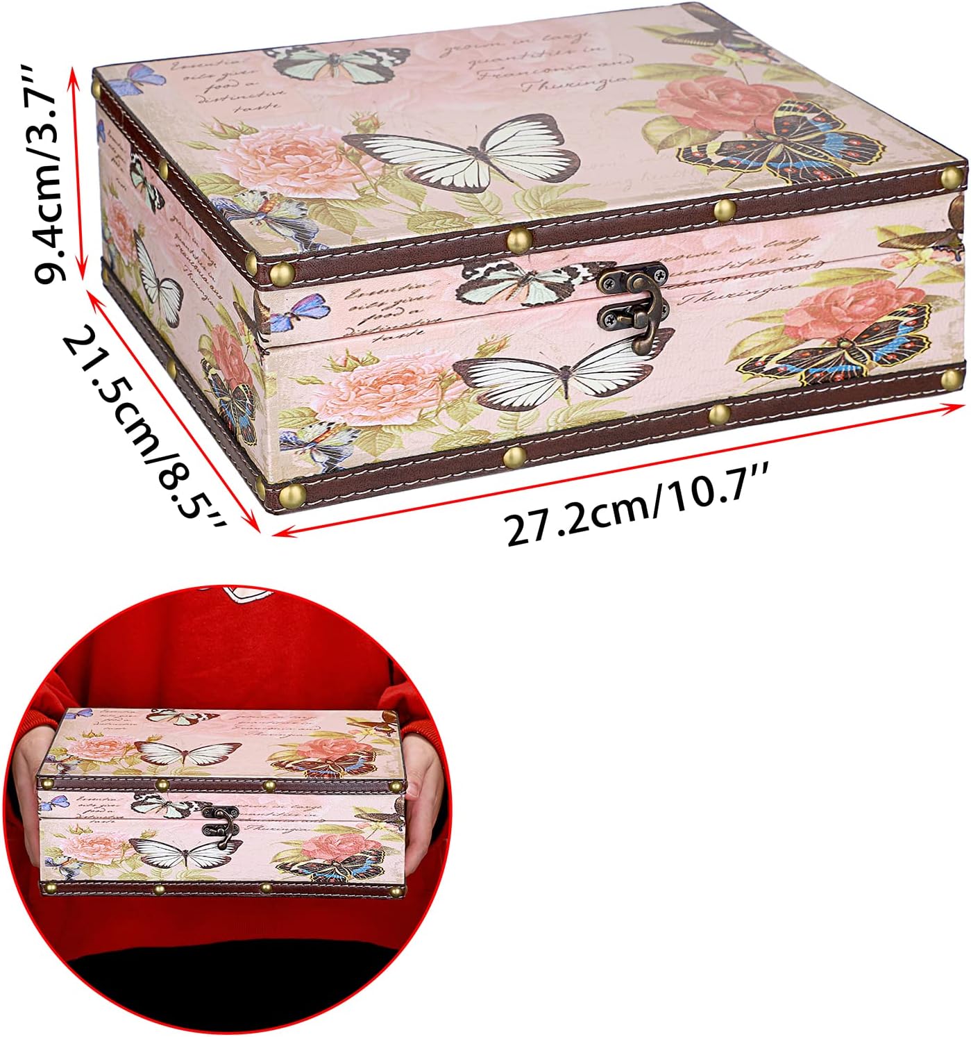 Wooden + PU Leather Storage Decorative Box for Jewelry Trinkets Photos / Butterfly Pattern