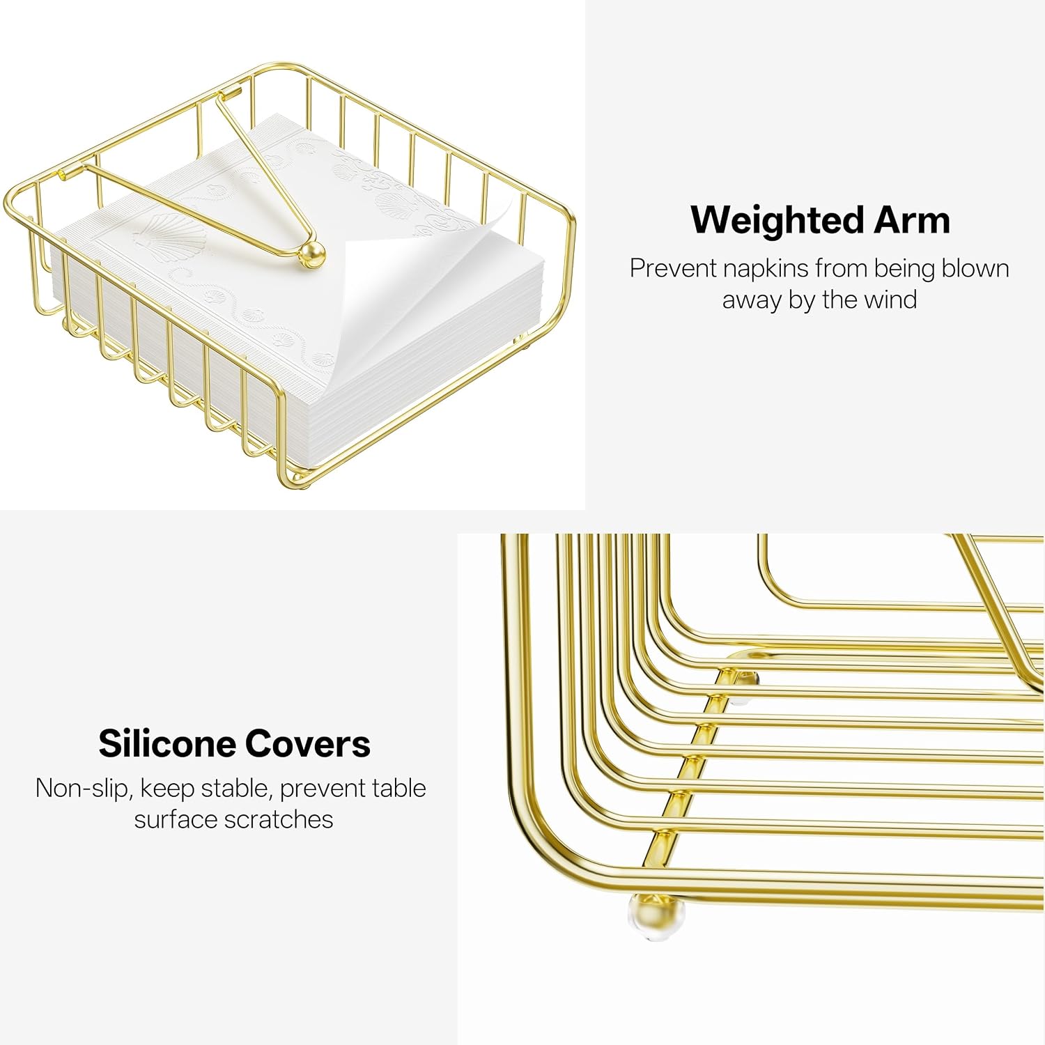 Dinner Metal Flat Napkin Holders for Paper Napkins / Gold / Luncheon