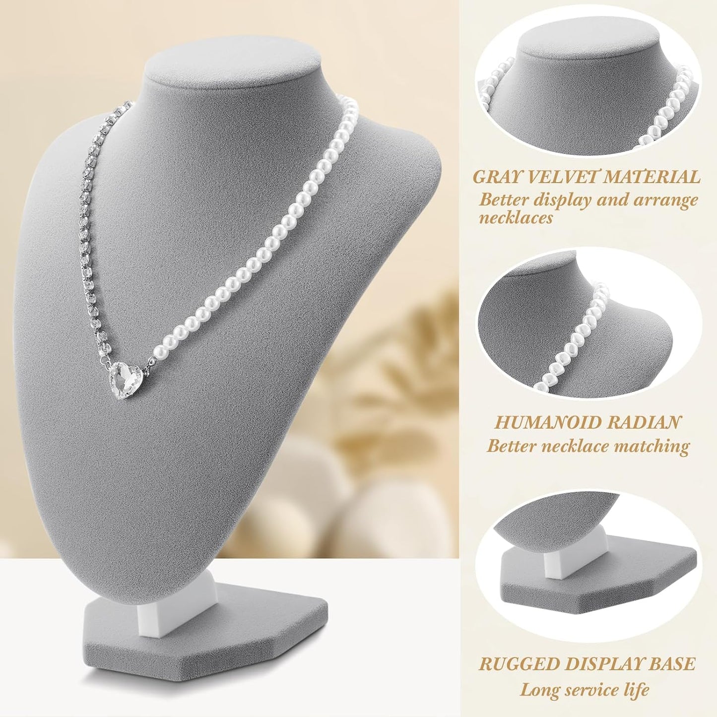 Jewelry Display Set Necklace Display Stand T Bar Bracelet Holder Jewelry / Gray / Velvet / Set of 6