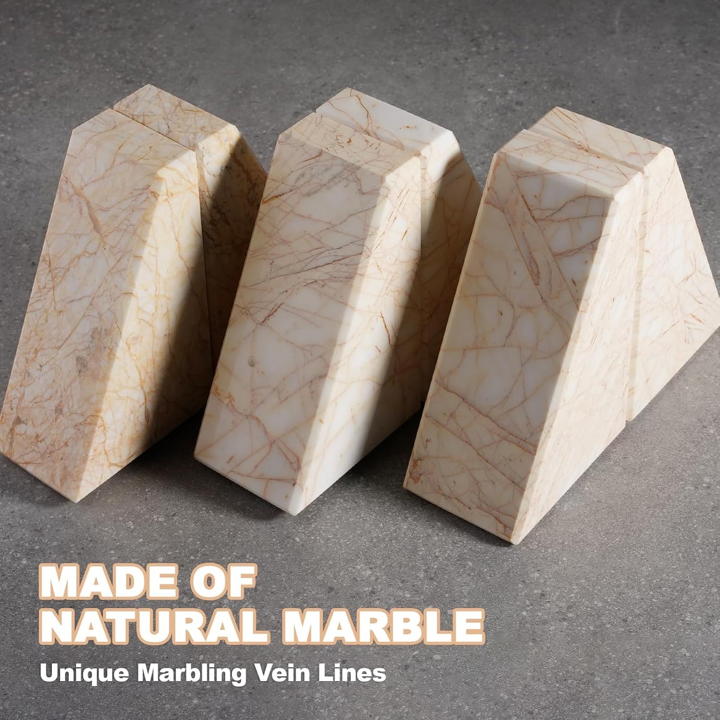 Marble Bookends / Natural Decorative Bookend / Turkey-cream Color