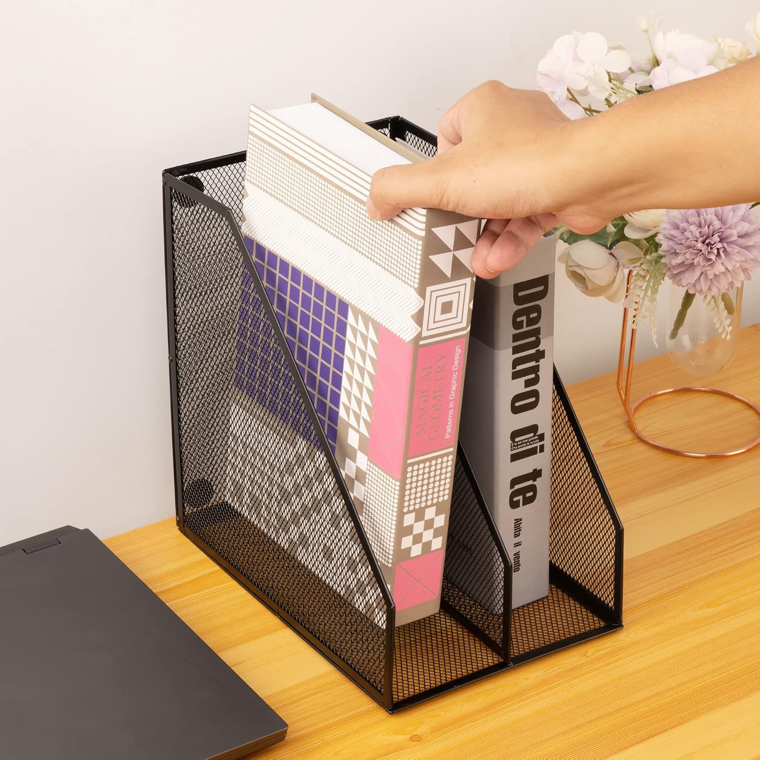 2 Set Magazine Holder Metal Wire, 2 Compartments Mesh File Holder for Desk, Office Desk Accessories Decorative File