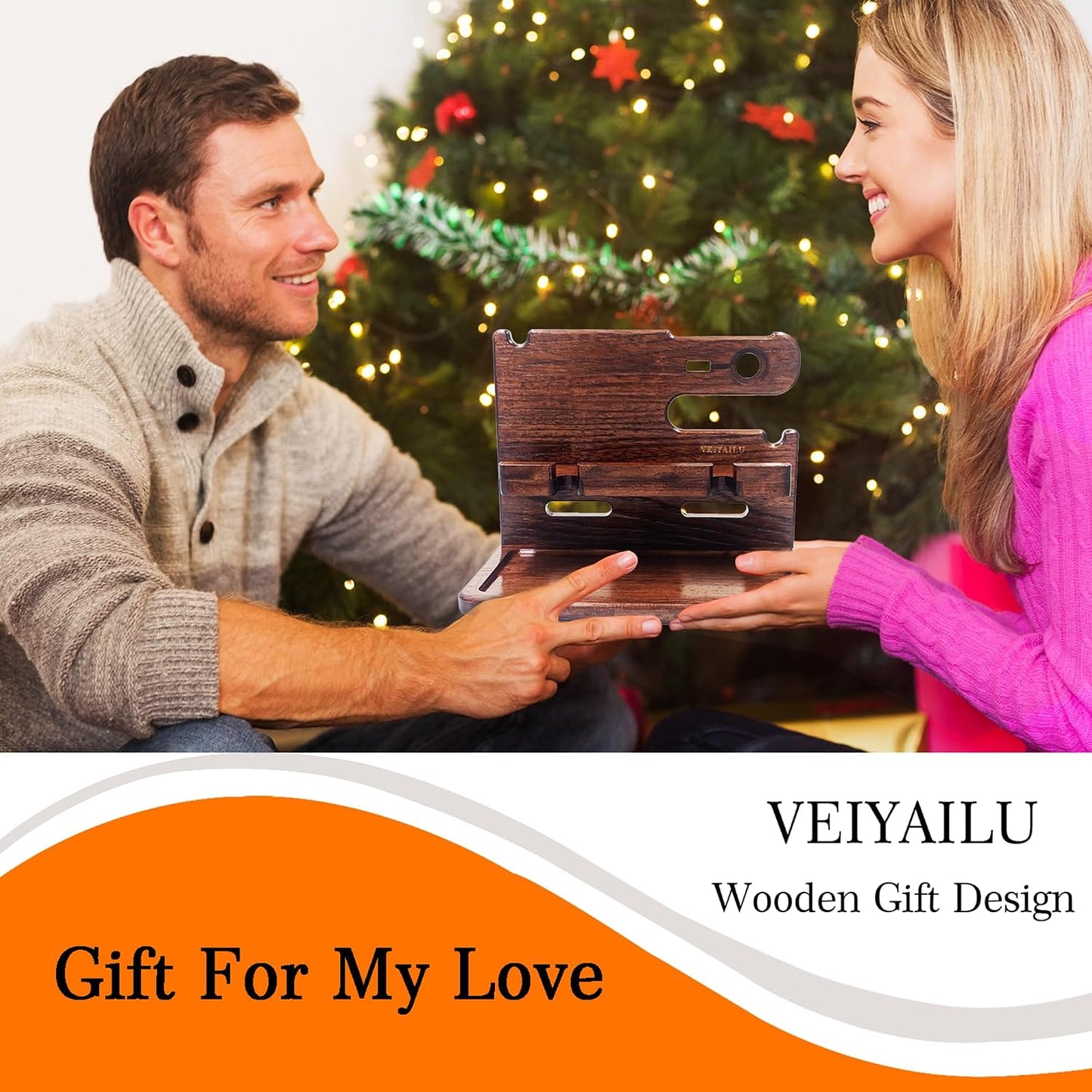 VEIYAILU Gifts for Men Women Dad Husband Boyfriend Wood Phone Docking Station Nightstand Organizer for Men Birthday