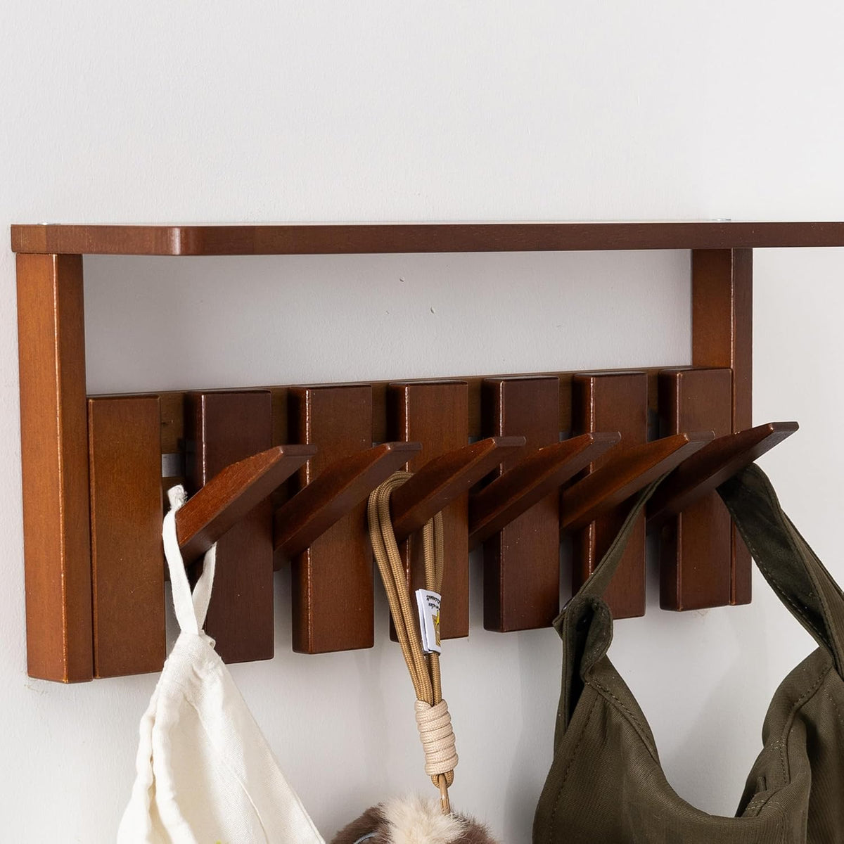 Wooden Coat Rack Wall Mount with Shelf, Heavy Duty Entryway Organizer with 6 Hooks,Coat Hooks Hanger for Coats, Hats