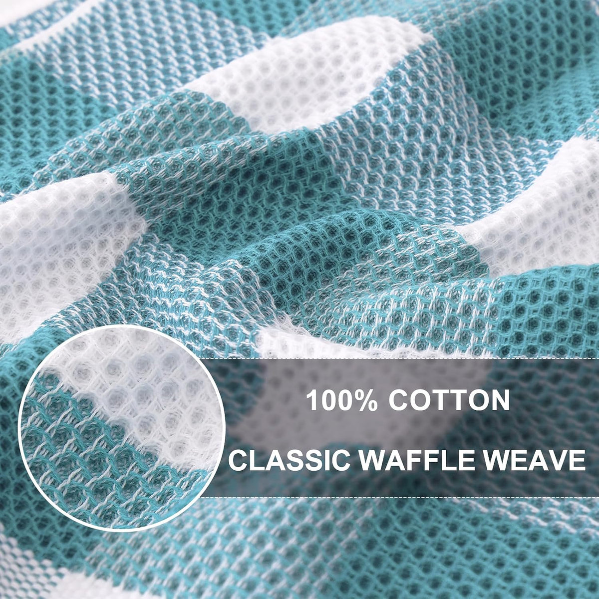 Homaxy Kitchen Towels and Dishcloths Set, Set of 10, White & Lake Blue | Bulk Cotton Waffle Weave Check Plaid Kitchen