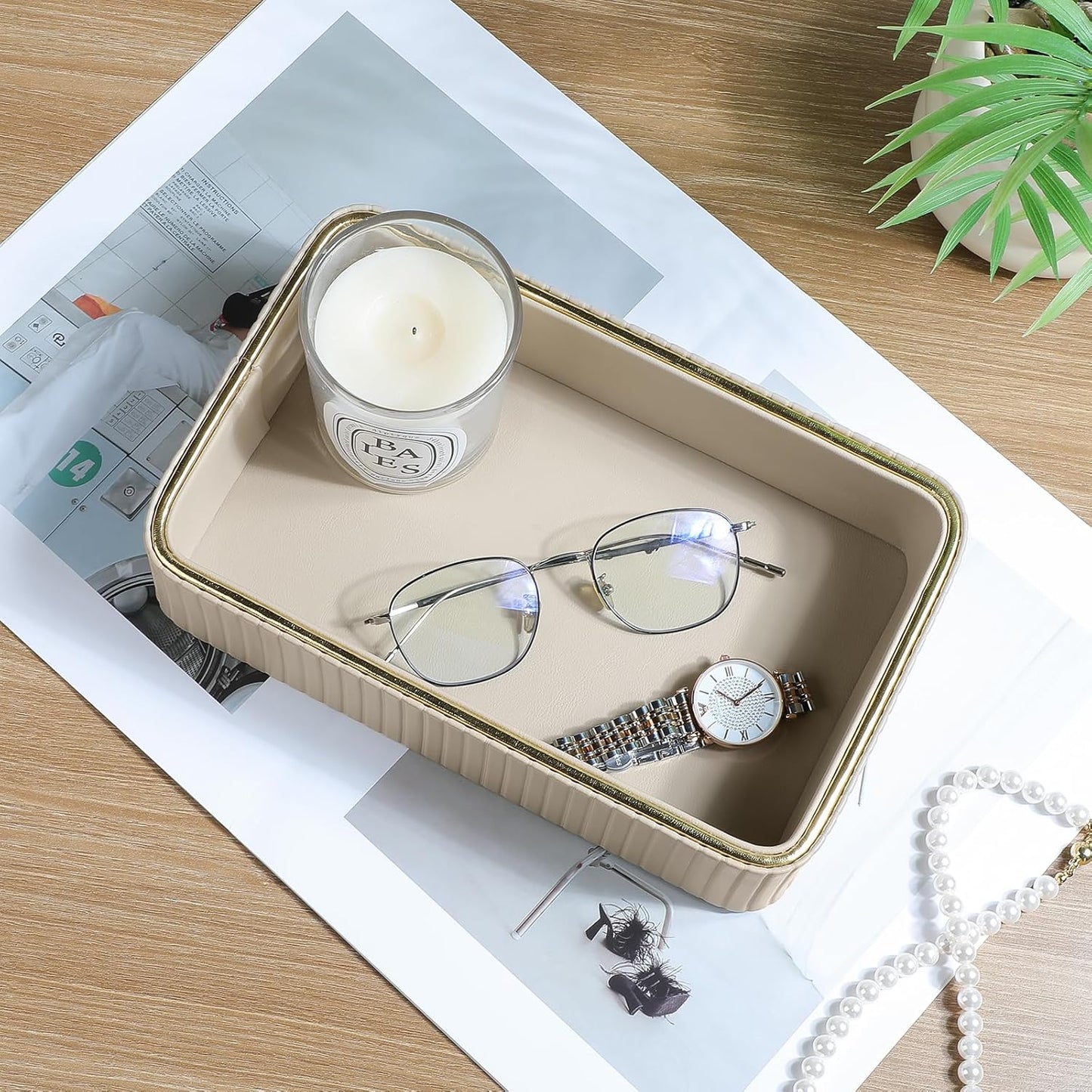 Desk Organizer Tray / Beige / 9.5 x 6 x 2.2