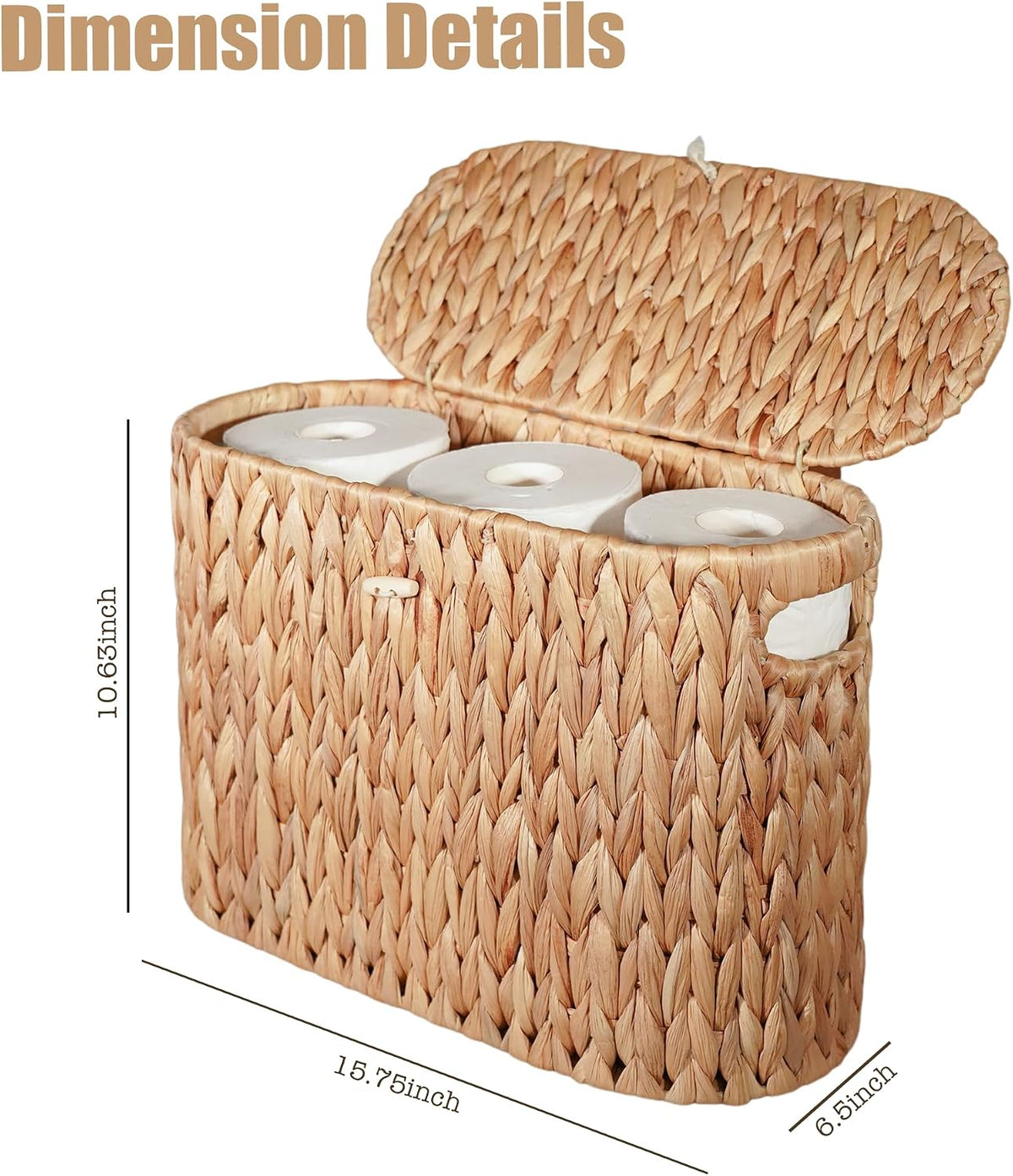 PINXIURY Water Hyacinth Toilet Paper Storage Basket, Bathroom Toilet Organizer with Lid, Woven Toilet Paper Holder for