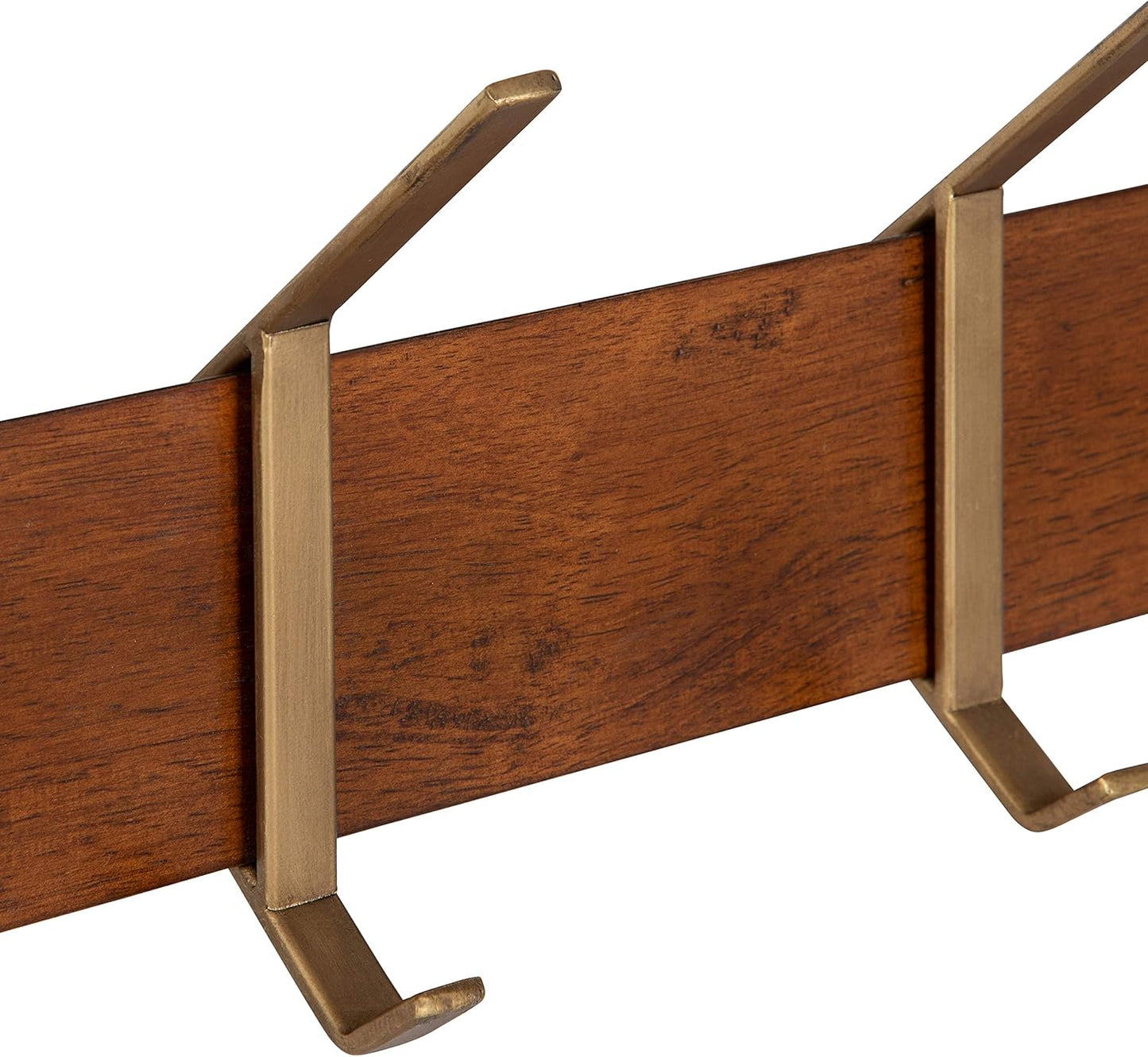Kate and Laurel Rossmore Modern 5 Hook Shelf, Walnut and Gold, Mid-Century Coat Rack