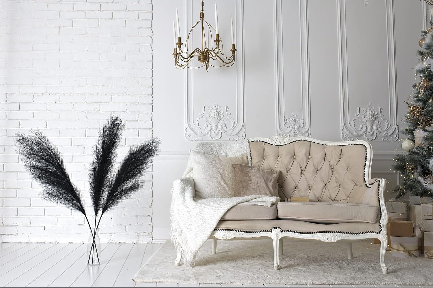 Tall Pampas Grass for Floor Vase / Black / Set of 3