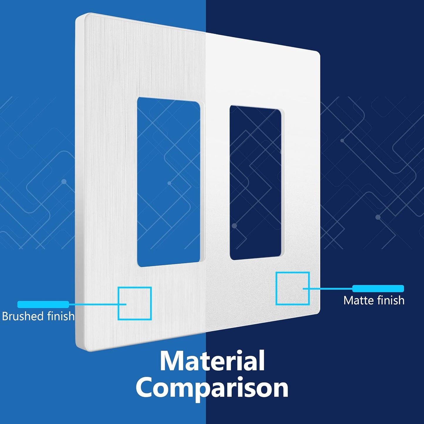 LIDER Double Decorator Switch Cover, Screwless Wall Plate, Mid-Size 2-Gang | 10-Pack, Brushed White, Polycarbonate