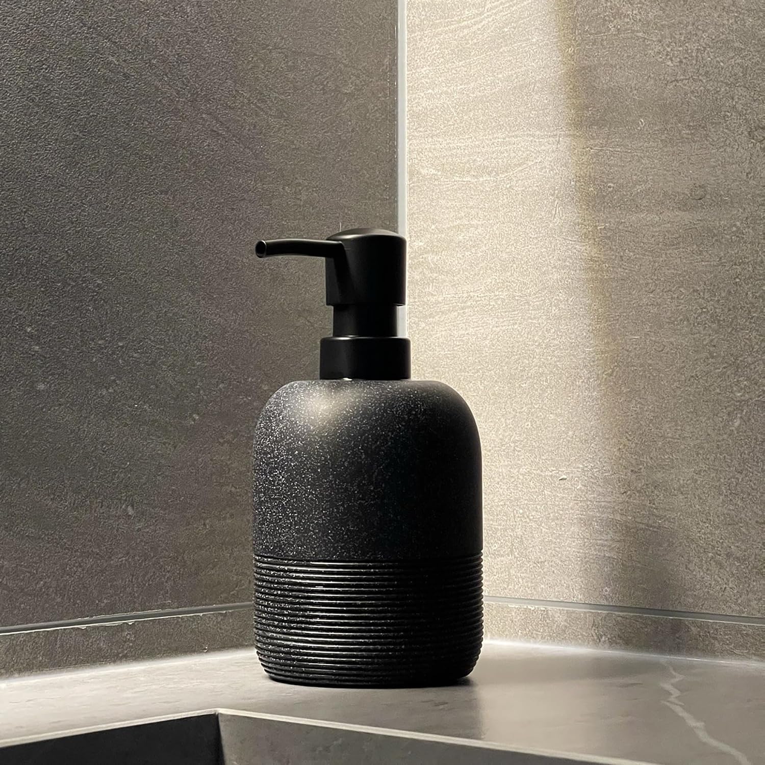 Matte Black Soap Dispenser Sets with Pump,Hand Soap and Lotion Dispenser for Bathroom Countertop,Morden Soap Dispenser