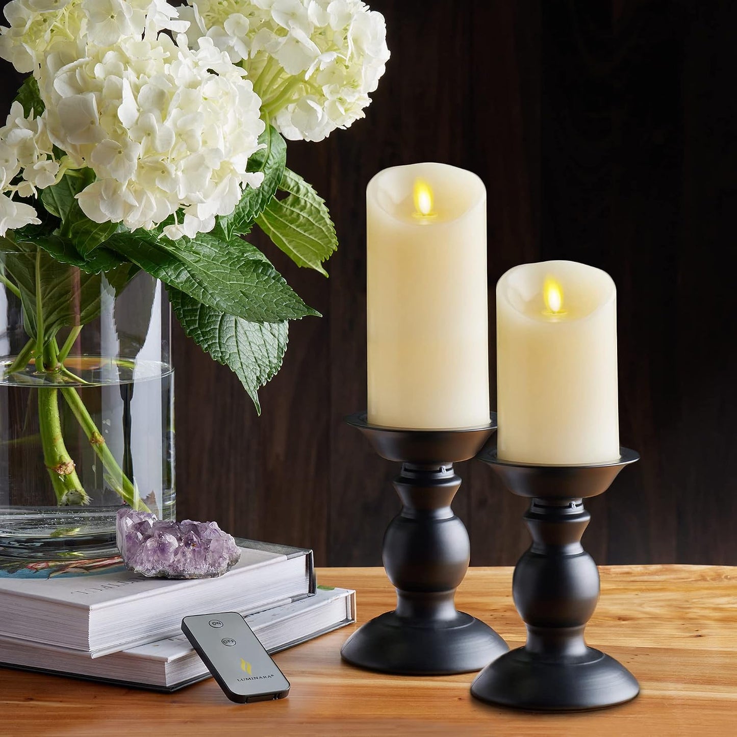 Luminara Flameless LED Battery Operated Ivory Pillar Candle, Flickering Realistic Moving Flame, 3" x 6.5" Real Wax