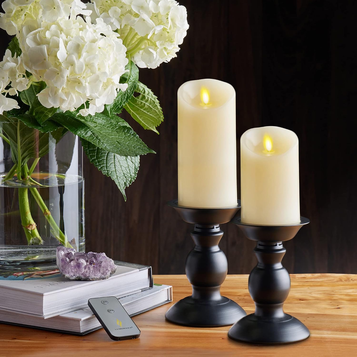 Luminara Flameless LED Battery Operated Ivory Pillar Candle, Flickering Realistic Moving Flame, 3" x 6.5" Real Wax