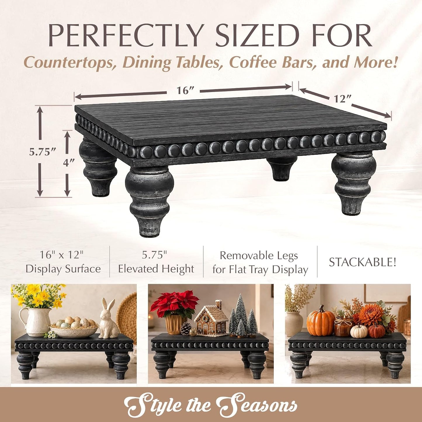 Farmhouse Beaded Riser Stand for Decor / Rustic Black