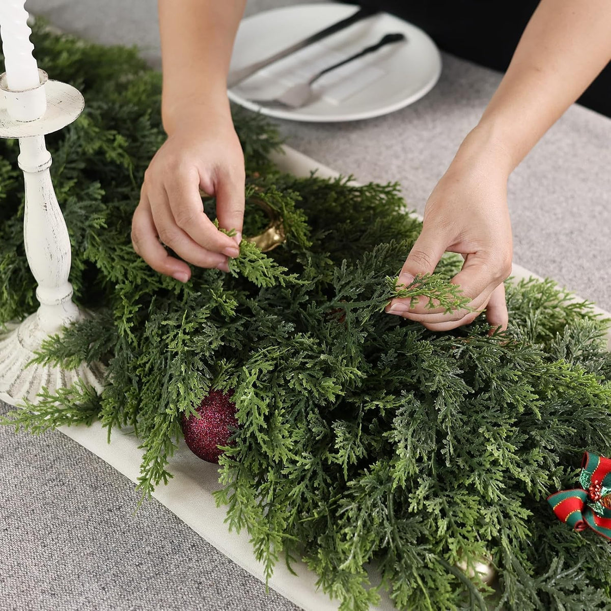 5FT 2Pcs Artificial Christmas Cedar Garlands for Home Fireplace Decoration | Thick and Lush, Realistic Faux Pine