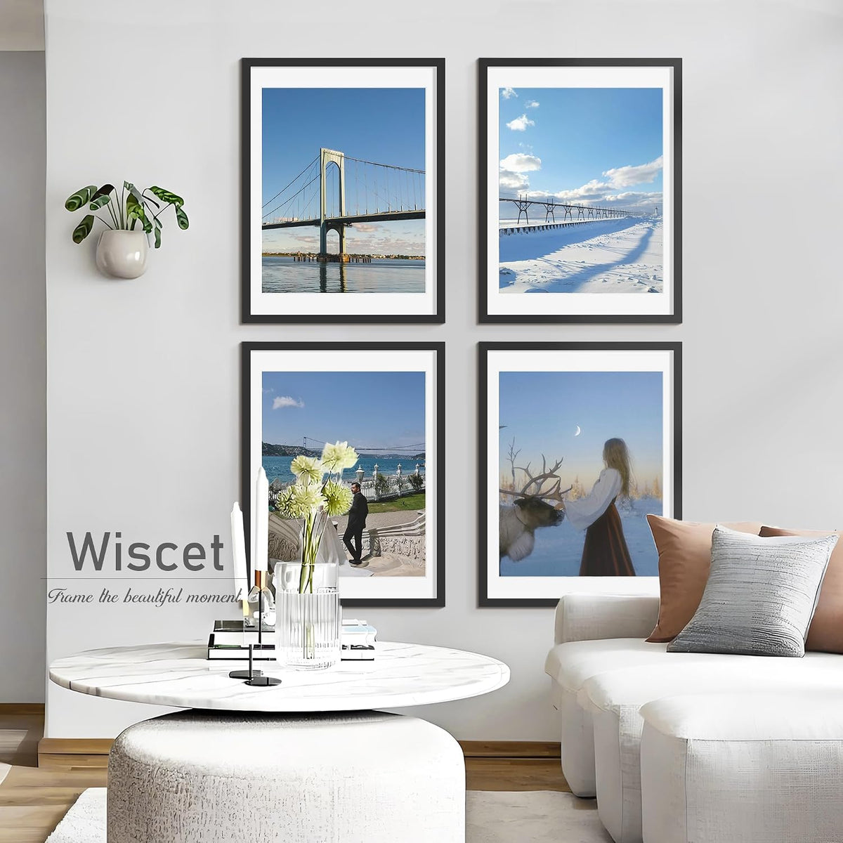 Wiscet 18x24 Poster Frame Set of 4, for Wall Mounting, Black | Display Picture 16x20 with Mat or 18x24 without Mat