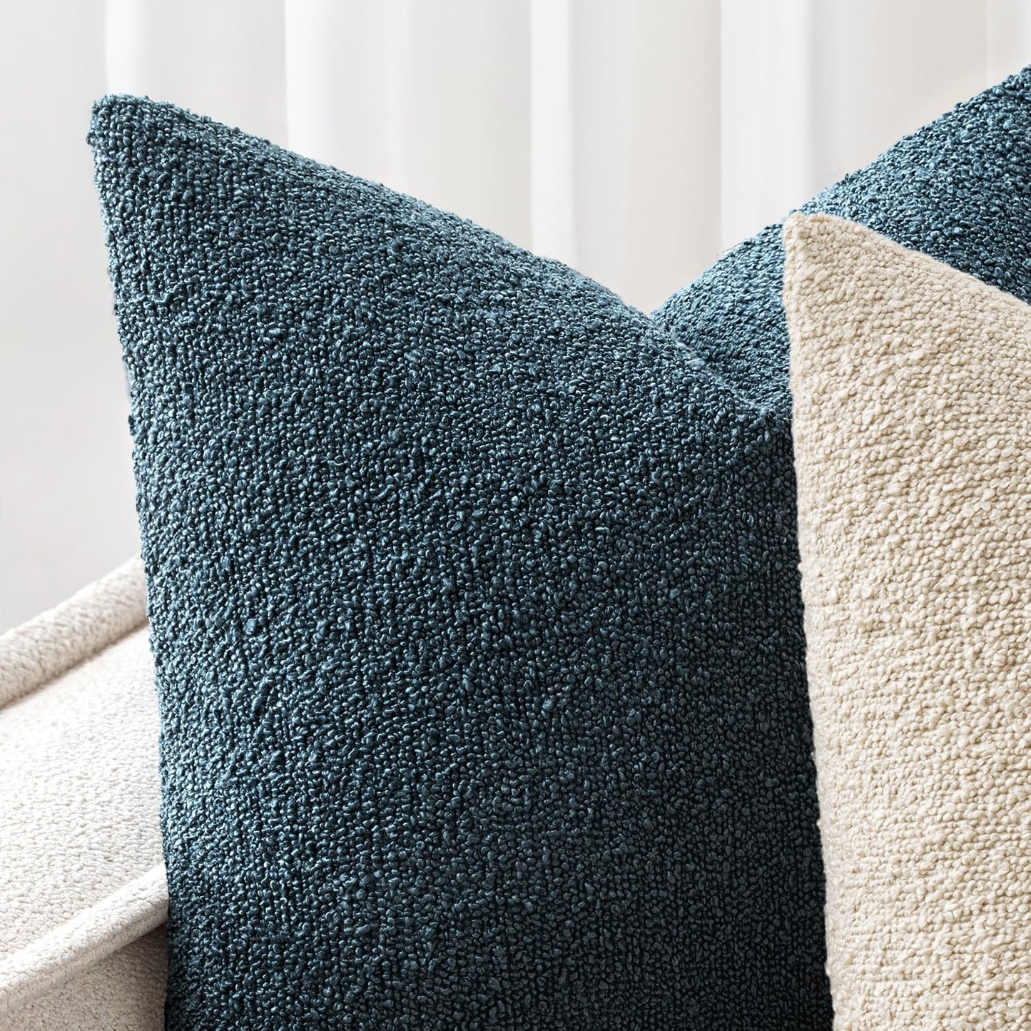 Decorative Boucle Throw Pillow Covers Textured Square Pillowcaes / 18 x 18 / Dark Blue / Set of 2