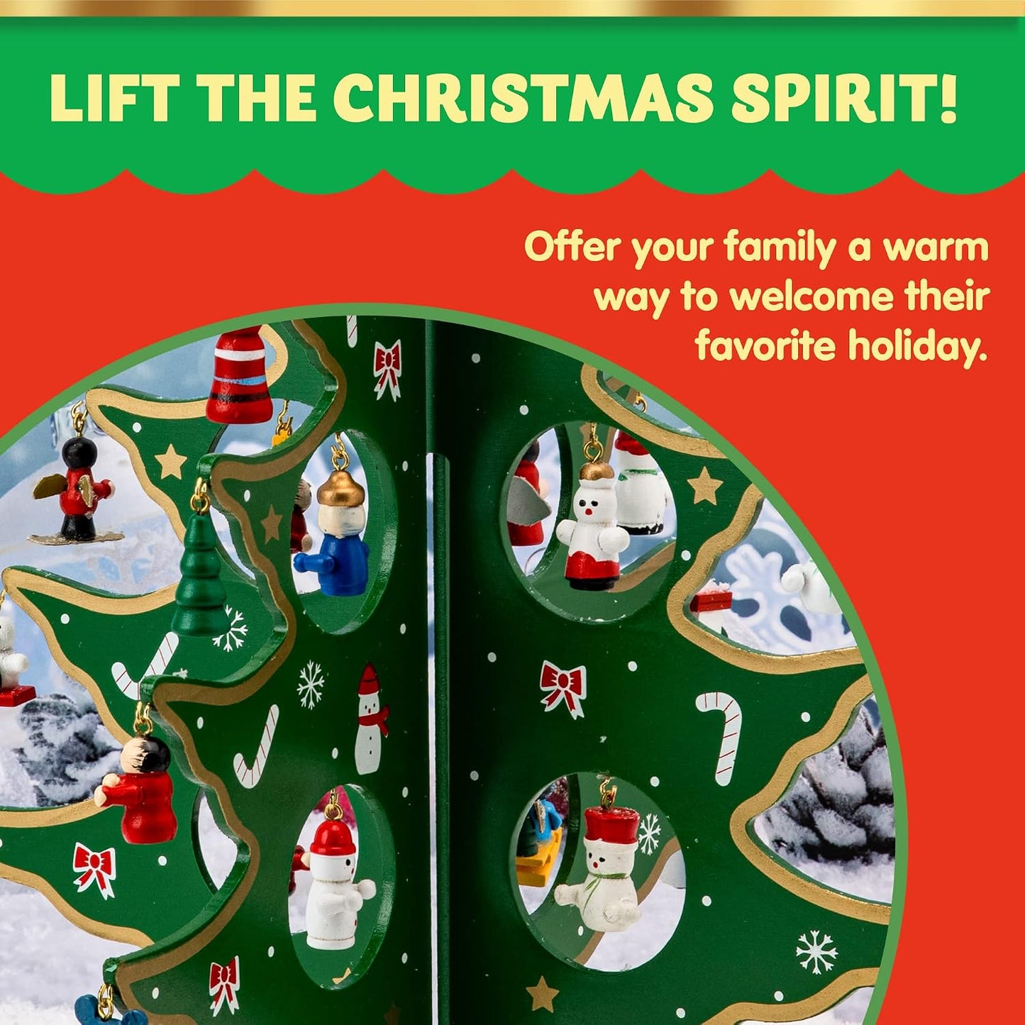 JOYIN Christmas 24 Days Countdown Advent Calendar with a Tabletop Wooden Christmas Tree and 28 Ornaments Snowman Santa