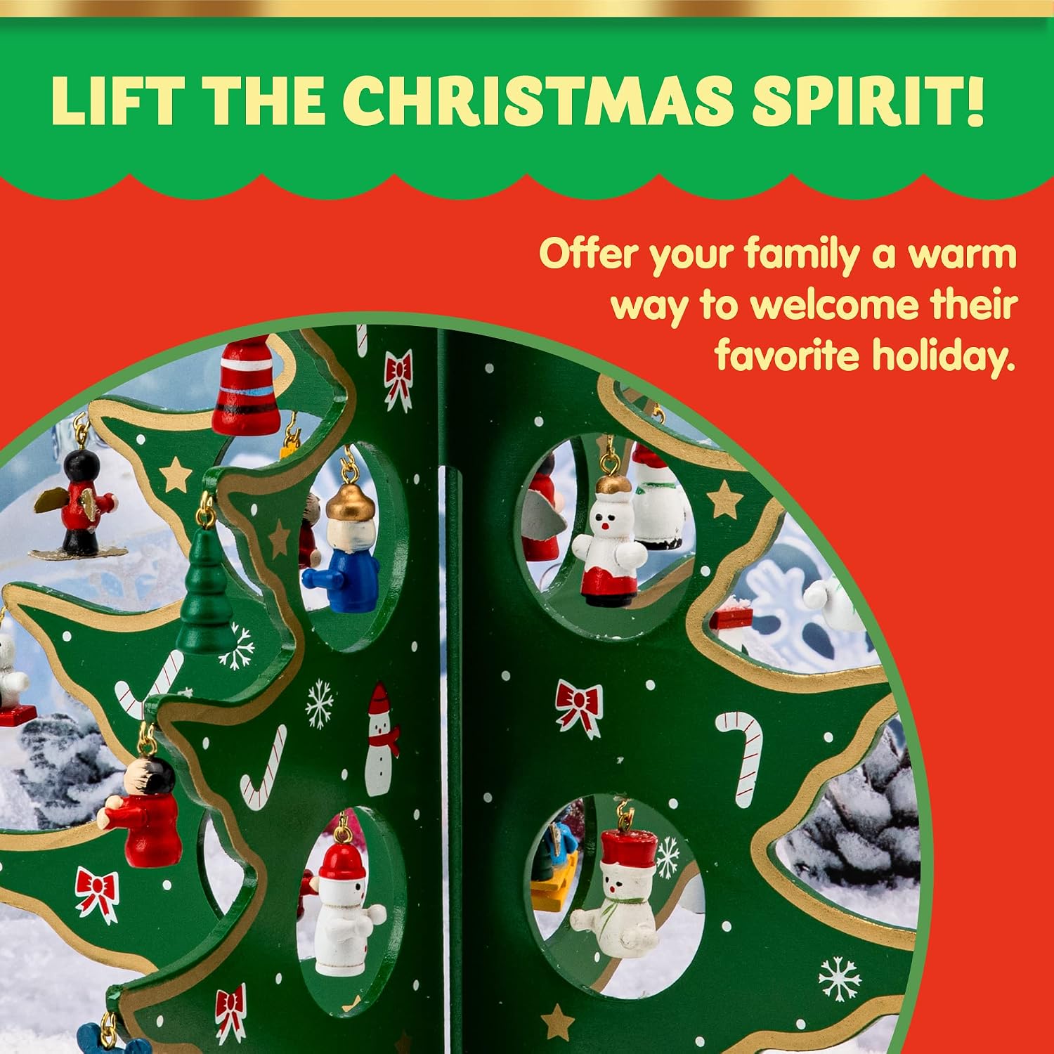 JOYIN Christmas 24 Days Countdown Advent Calendar with a Tabletop Wooden Christmas Tree and 28 Ornaments Snowman Santa
