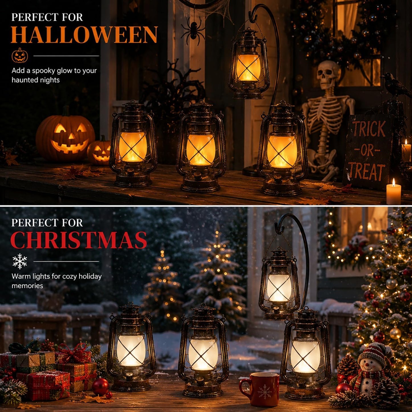 Marlrin USB Rechargeable Lanterns 2 Pack with Remote Control 4 Modes Lights | Vintage Hanging Lanterns Outdoor