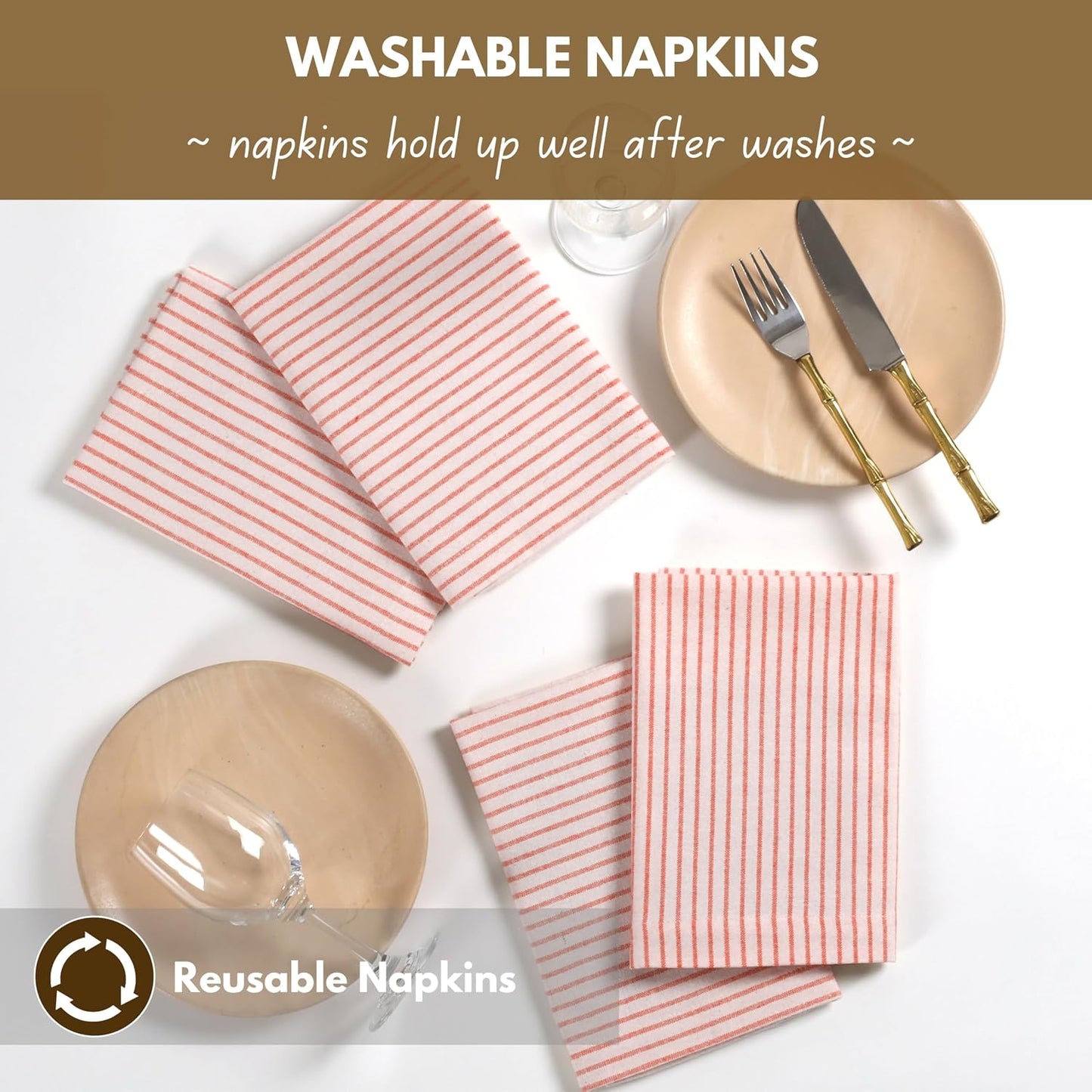 Native Fab Cloth Napkins 18x18 inches, 100% Cotton Vintage Stripped Dinner Napkins, Set of 12, Soft Breathable