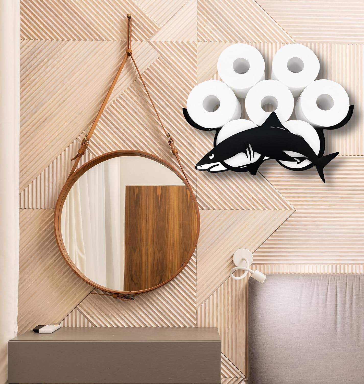 Shark Toilet Paper Holder - Wall-Mounted Bathroom Storage Decor, Holds 8 Rolls - Decorative and Space-Saving Design