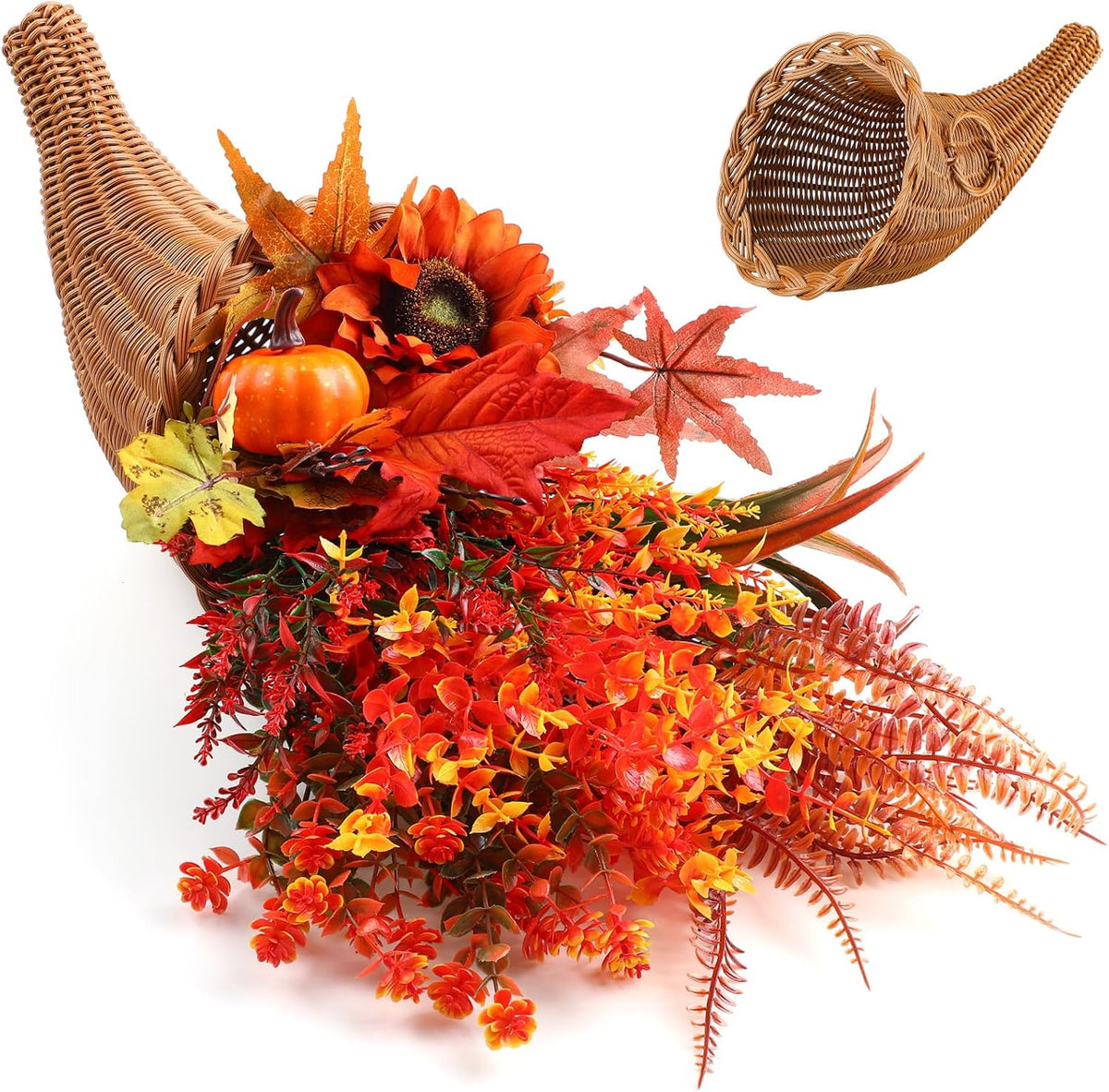 Funnymoom Fall Cornucopia Centerpiece Set with Leaves Pumpkin,Elegant