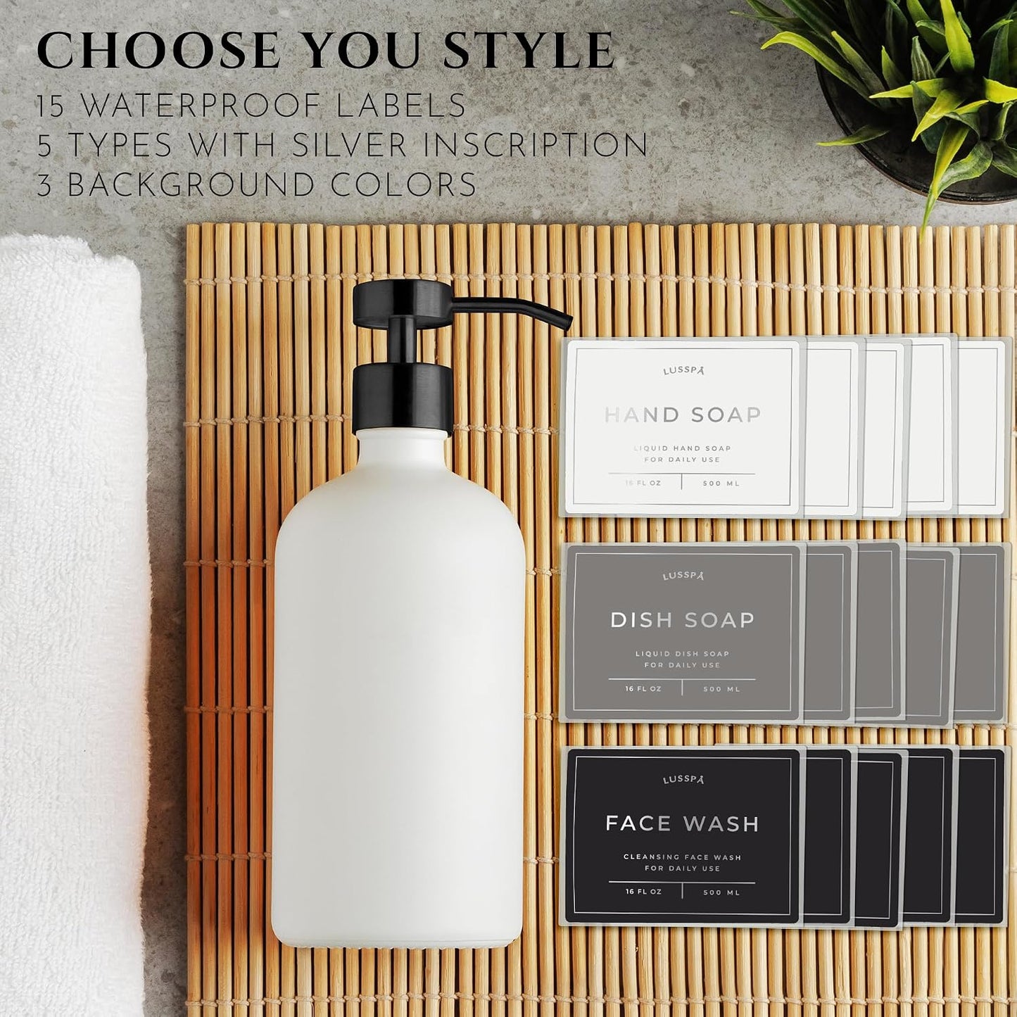 Glass Soap Dispenser Set of 2 (White) with Silicone Tray | Hand and Dish Soap Dispenser for Kitchen and Bathroom | 16.8