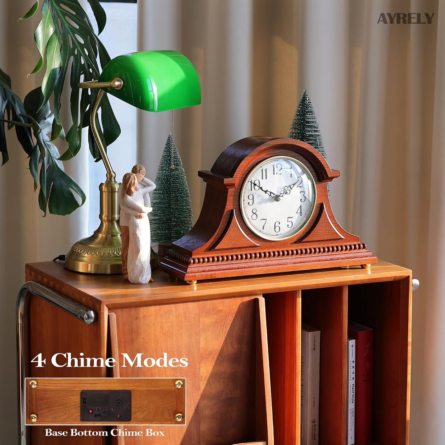 AYRELY® Grandfather Mantel Clock with Hour/Quarter-Hour Chime, Elegant Wooden Frame, Table Clocks Battery Operated