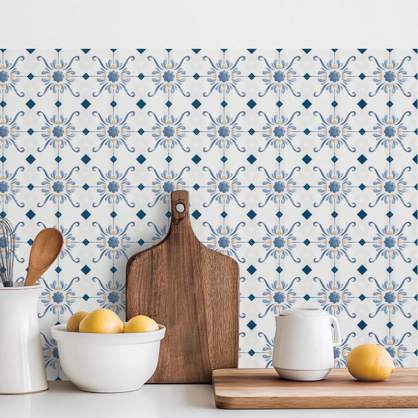 French Country Tile Stickers / Blue / 4 x 4 / Set of 30
