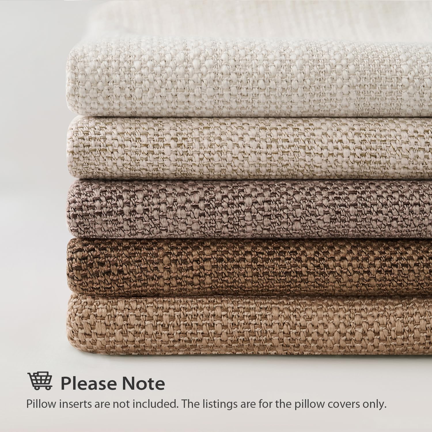 Linen Look Decorative Throw Cushion Covers / Linen Beige / 18 x 18 / Set of 2